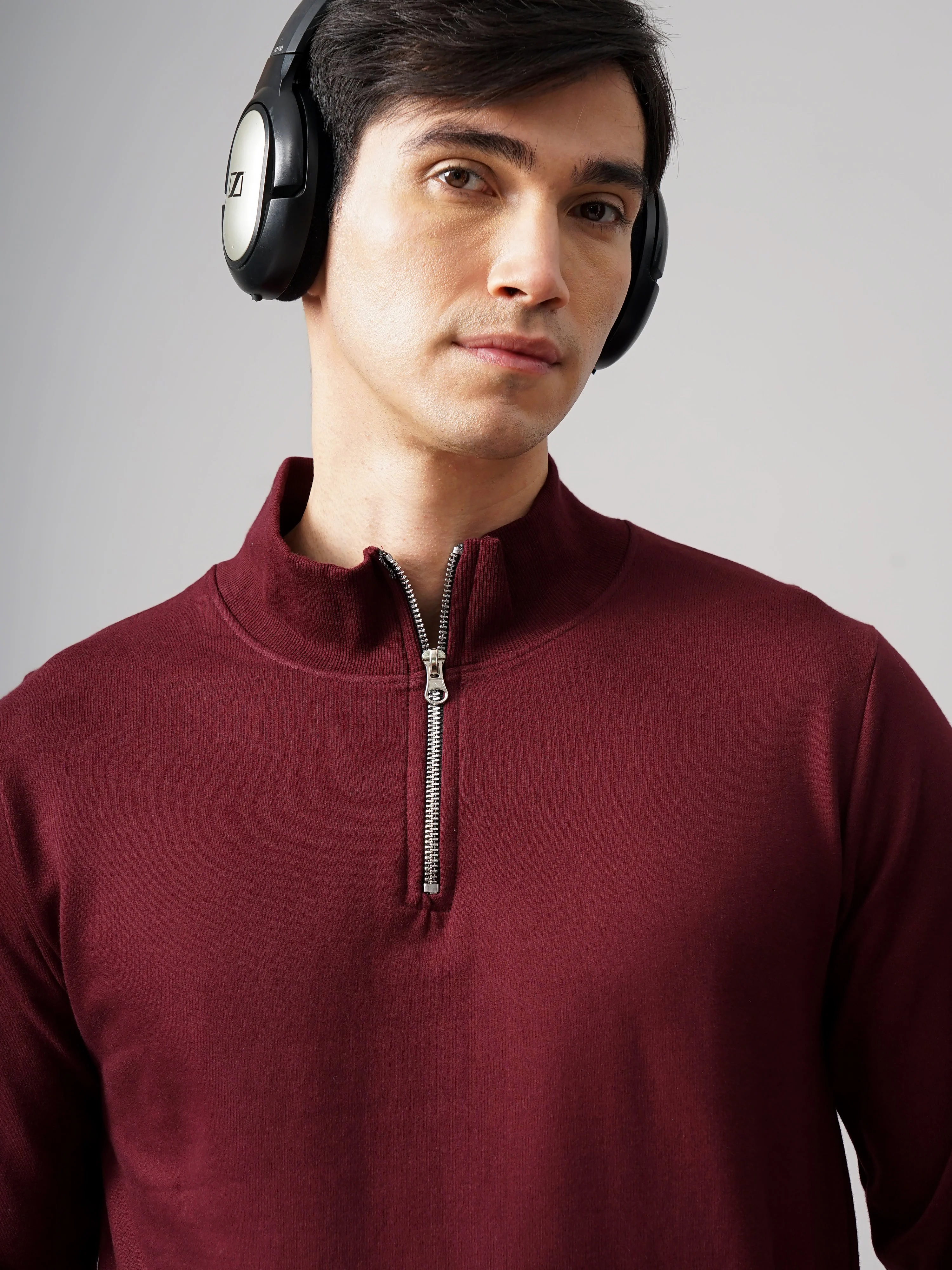 Men Half Zip Wine Sweatshirt - Image 4