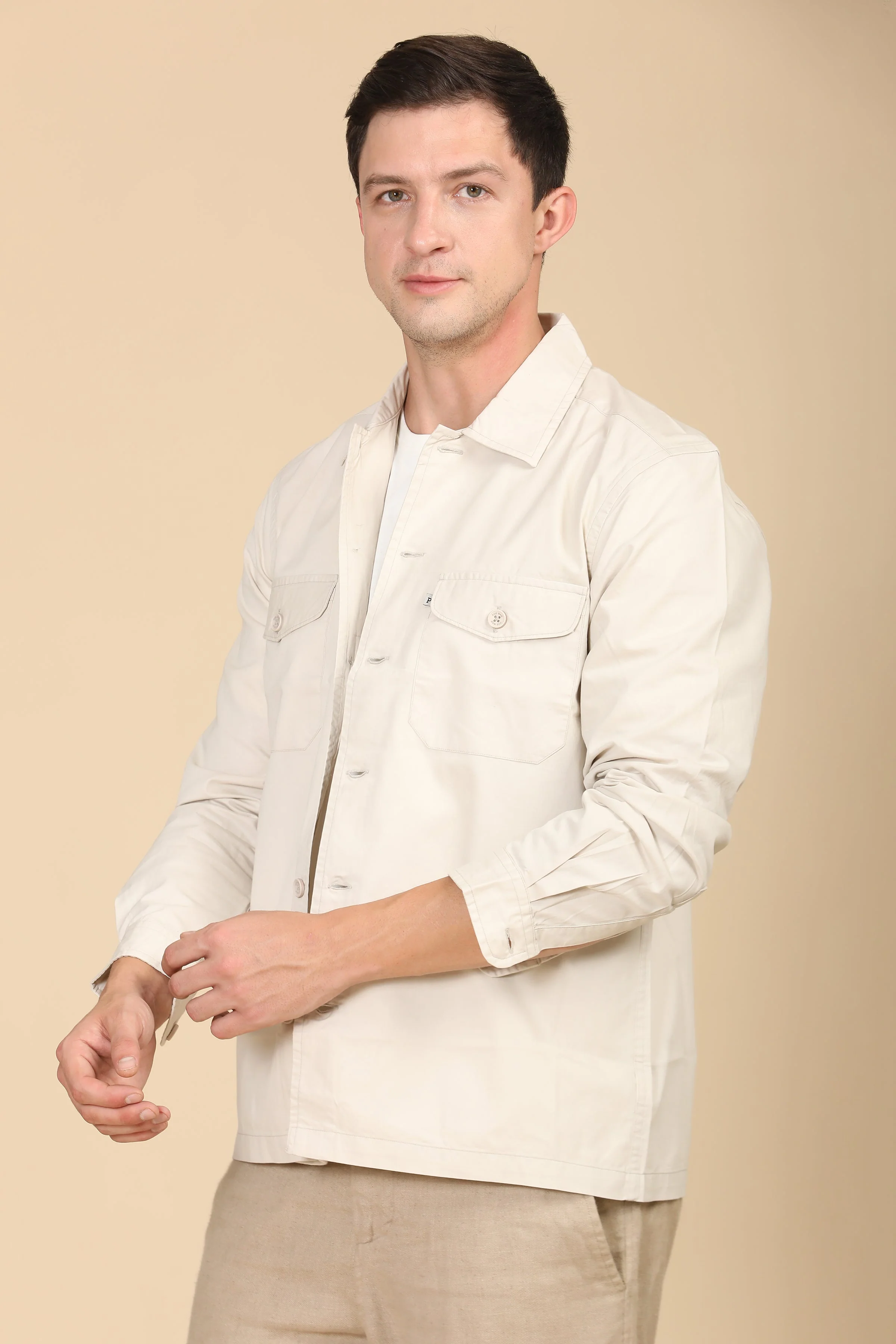 Men Harmani Cotton Overshirt Cream Cool - Image 2
