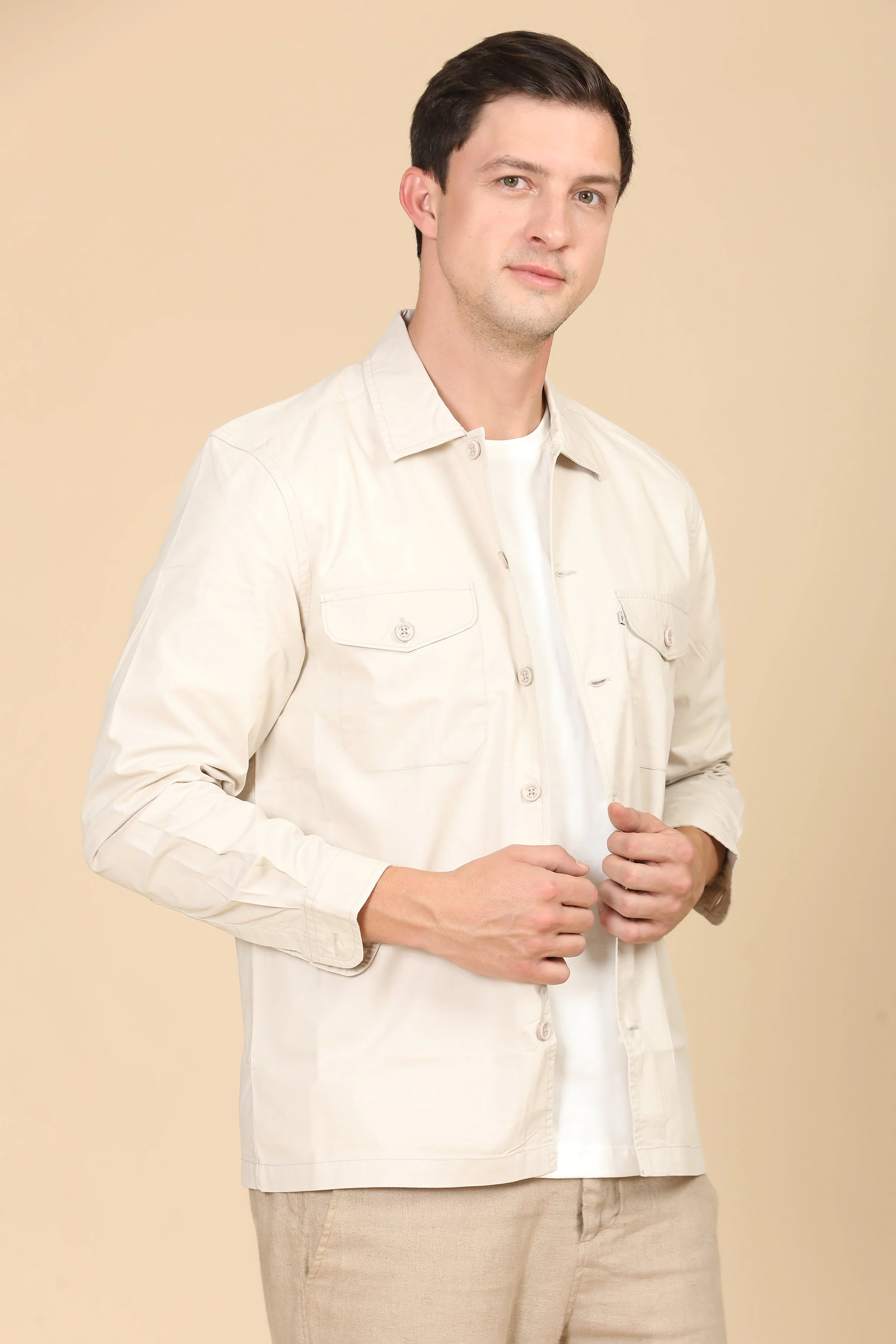 Men Harmani Cotton Overshirt Cream Cool - Image 3