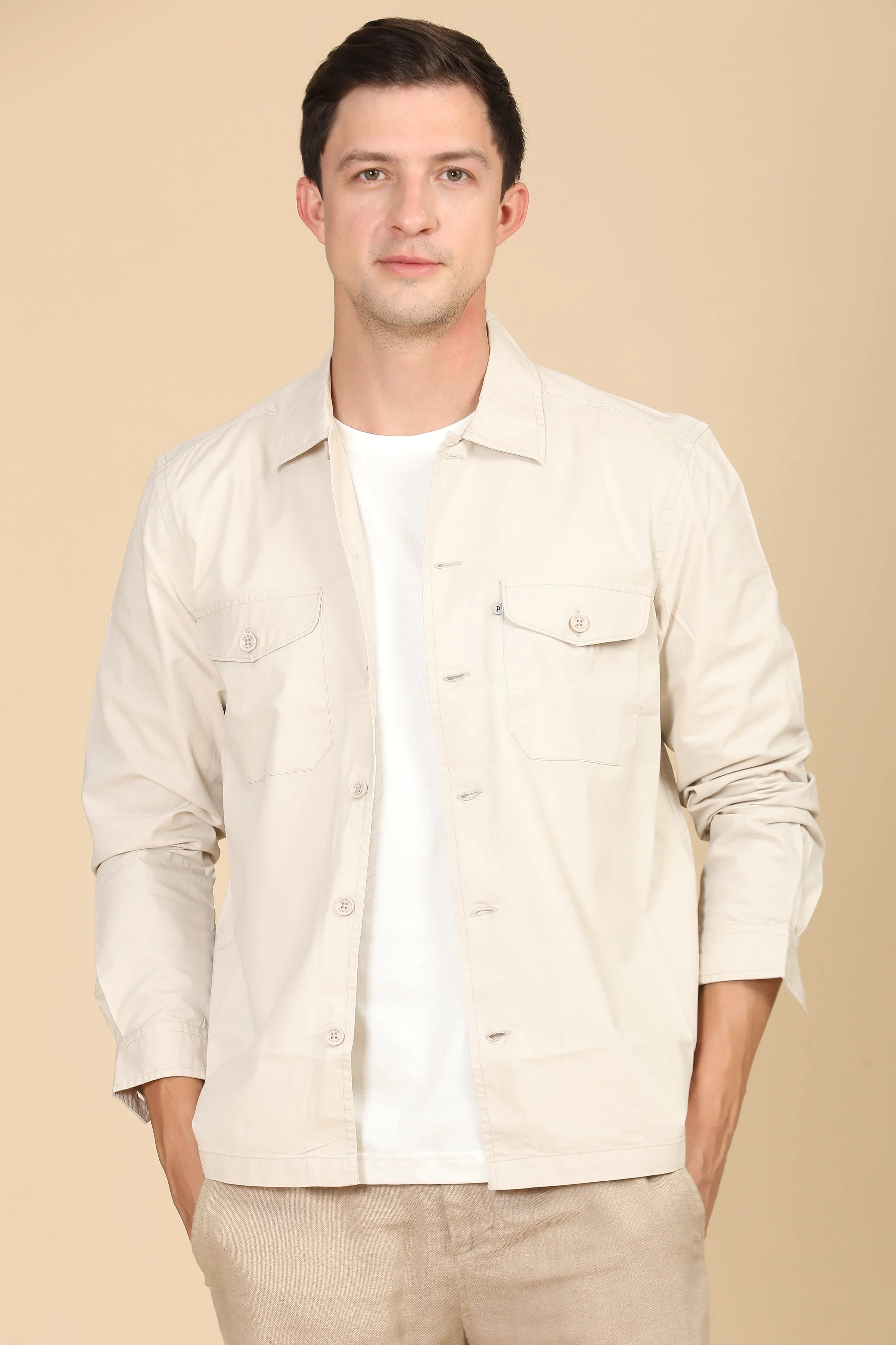 Men Harmani Cotton Overshirt Cream Cool - Image 4
