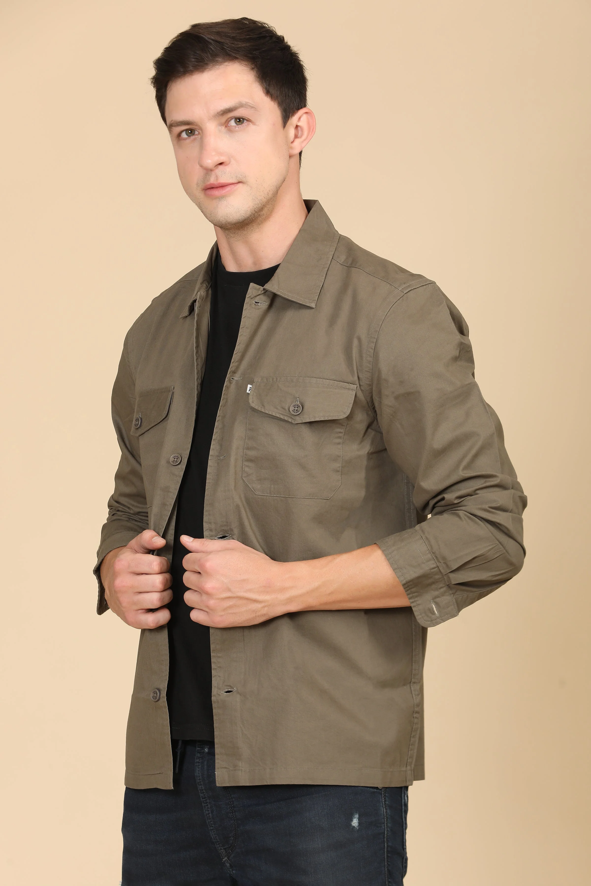Men Harmani Cotton Overshirt Dark Grey - Image 2