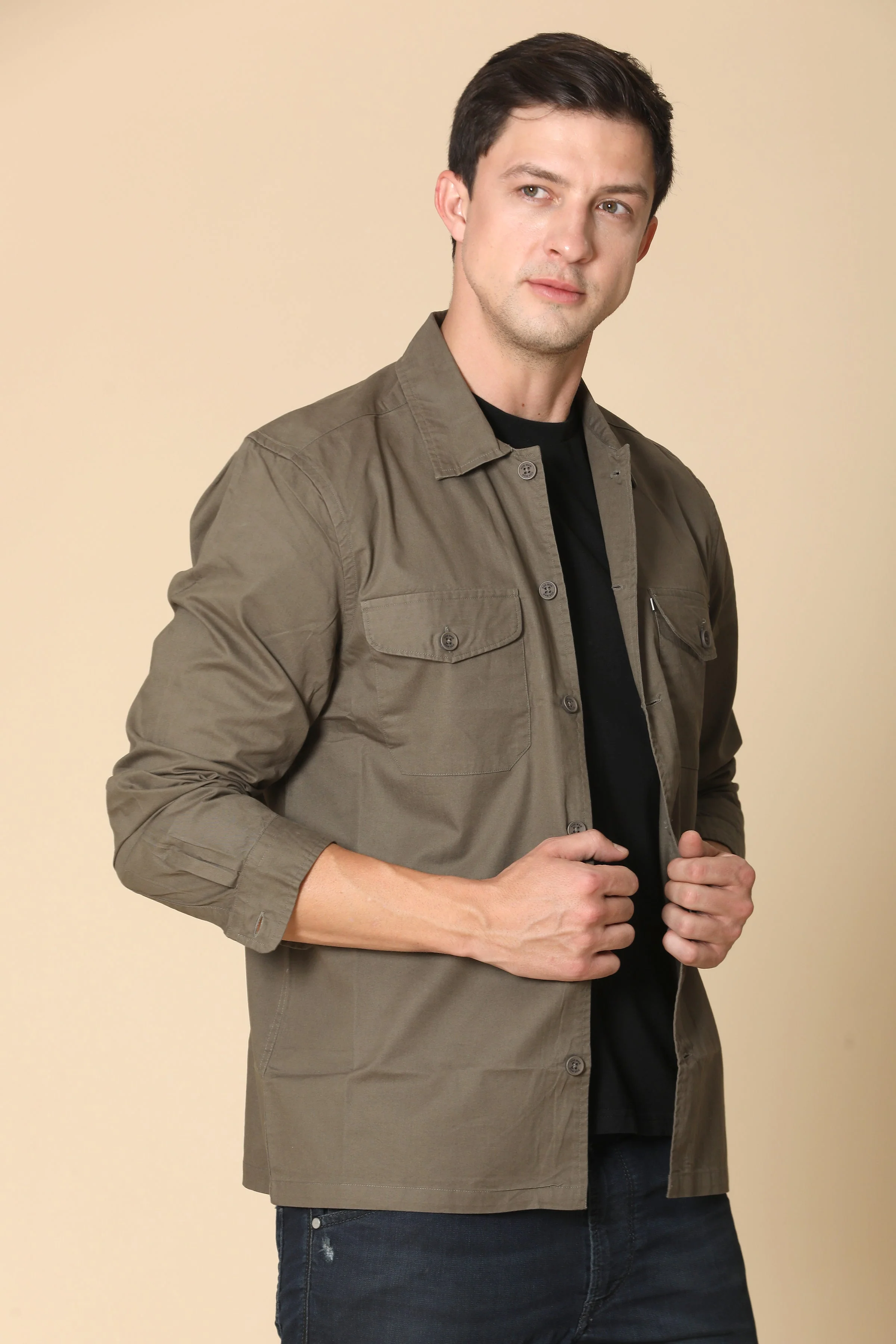 Men Harmani Cotton Overshirt Dark Grey - Image 3