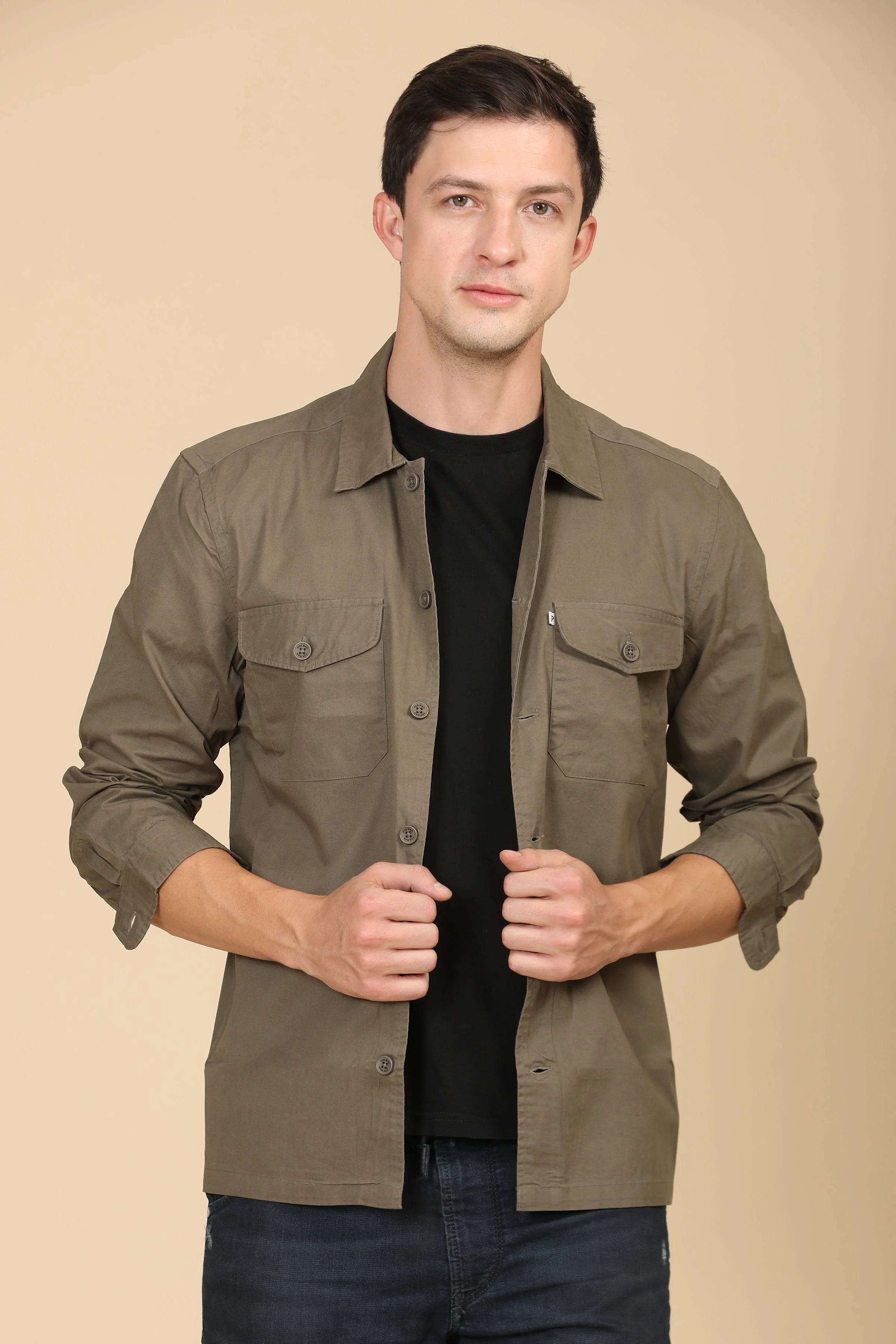 Men Harmani Cotton Overshirt Dark Grey - Image 4