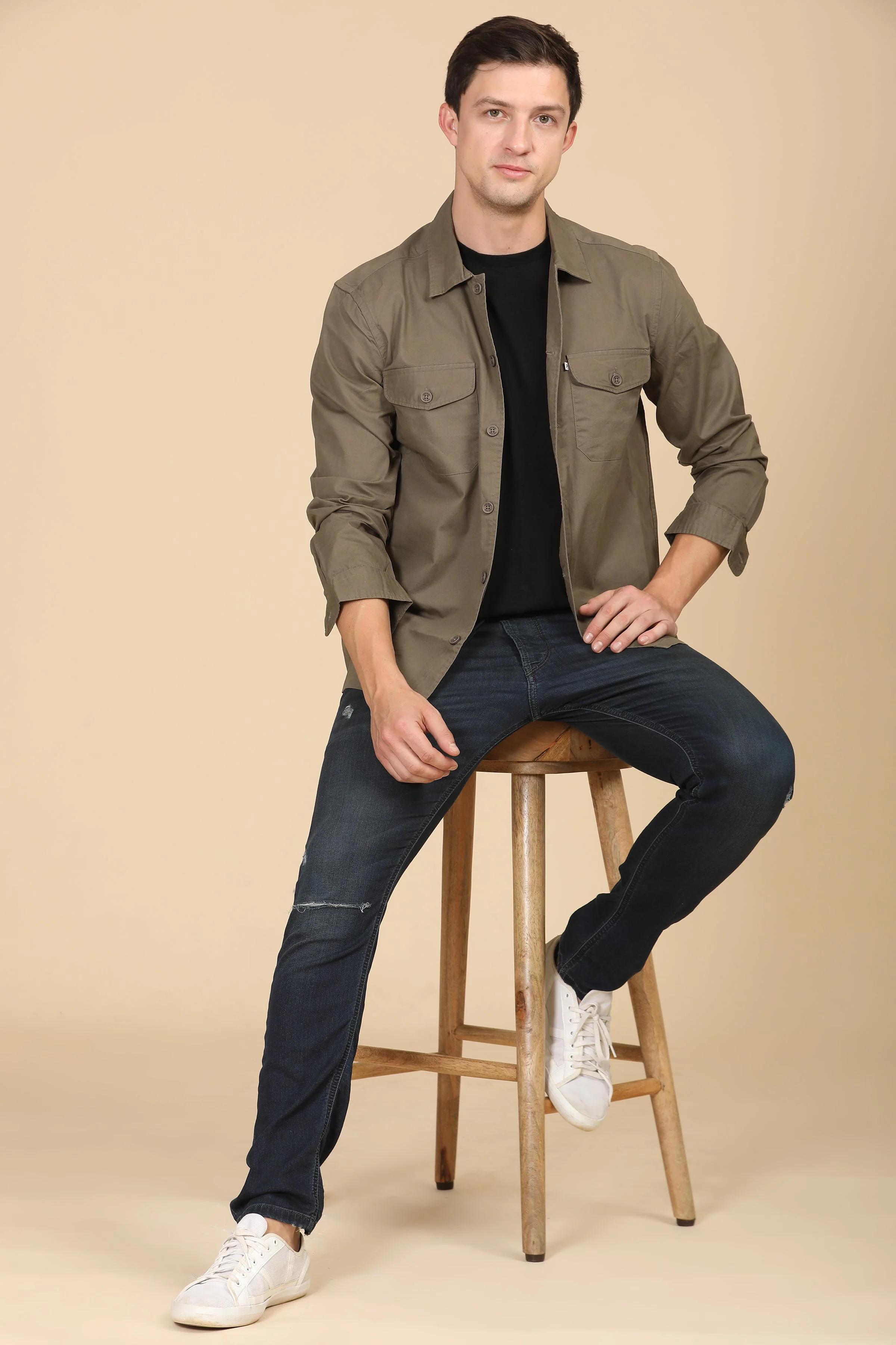 Men Harmani Cotton Overshirt Dark Grey - Image 5