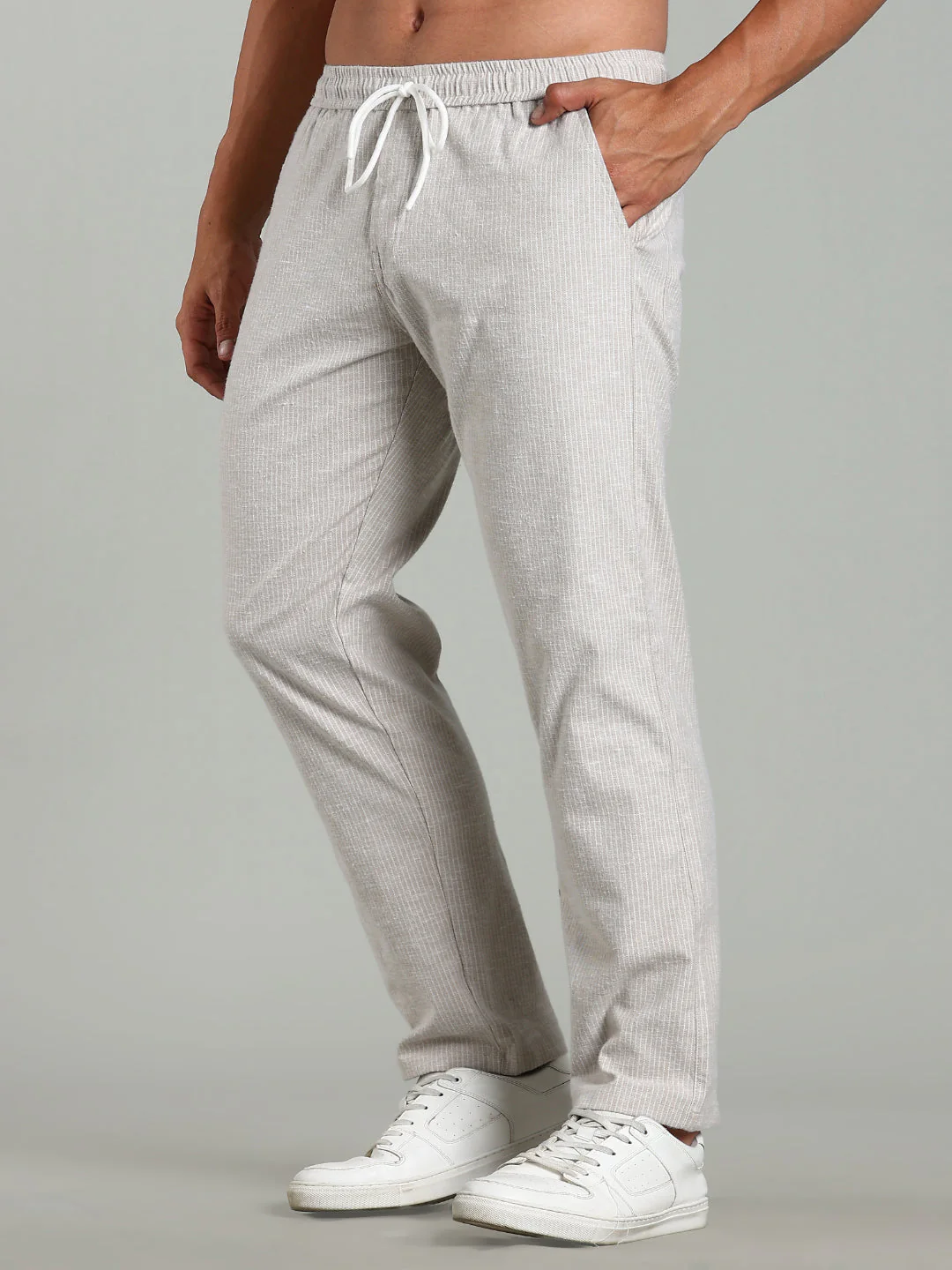 Men Haven Beige Striped Linen Pant - Image 3