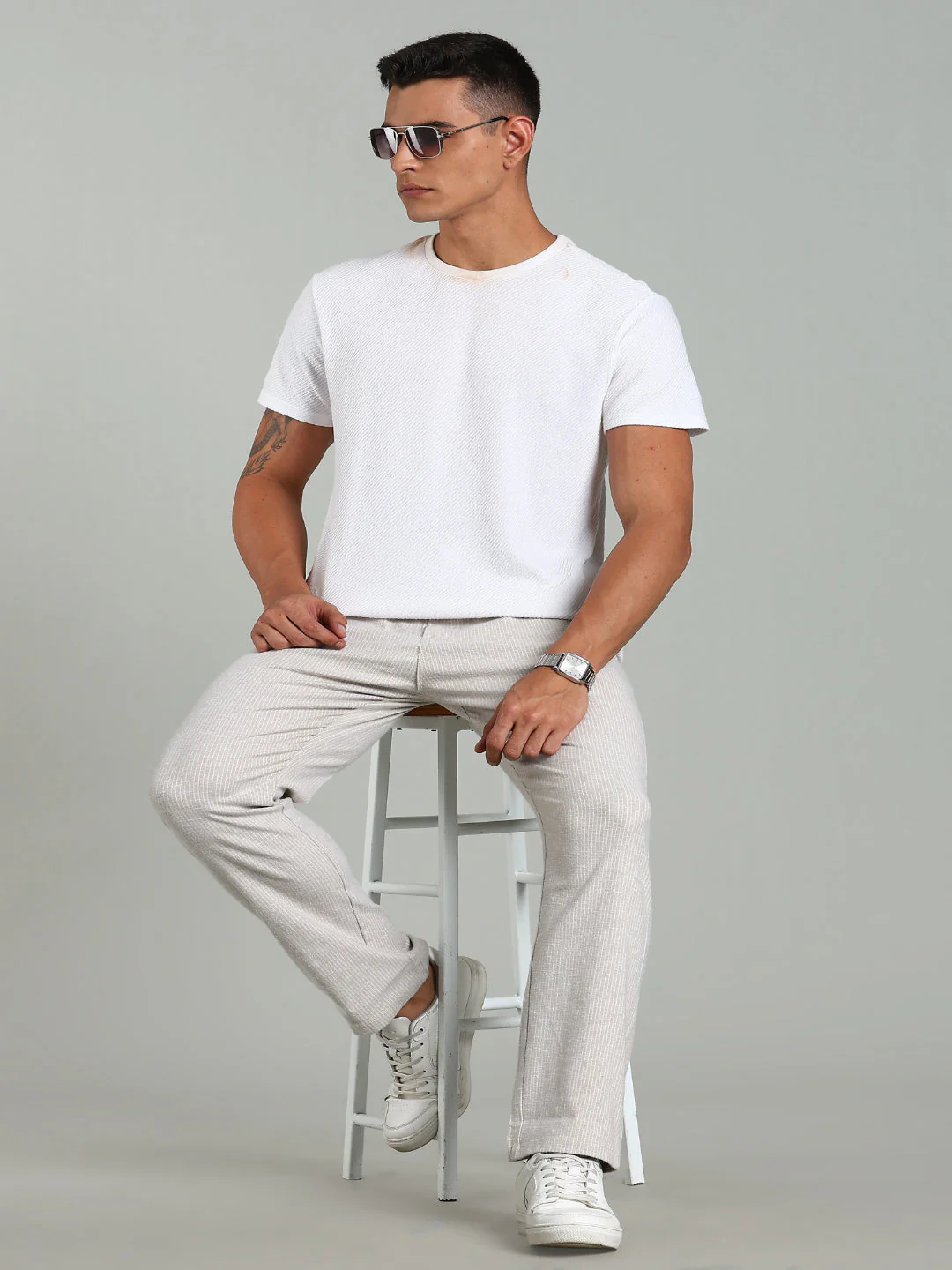 Men Haven Beige Striped Linen Pant - Image 5