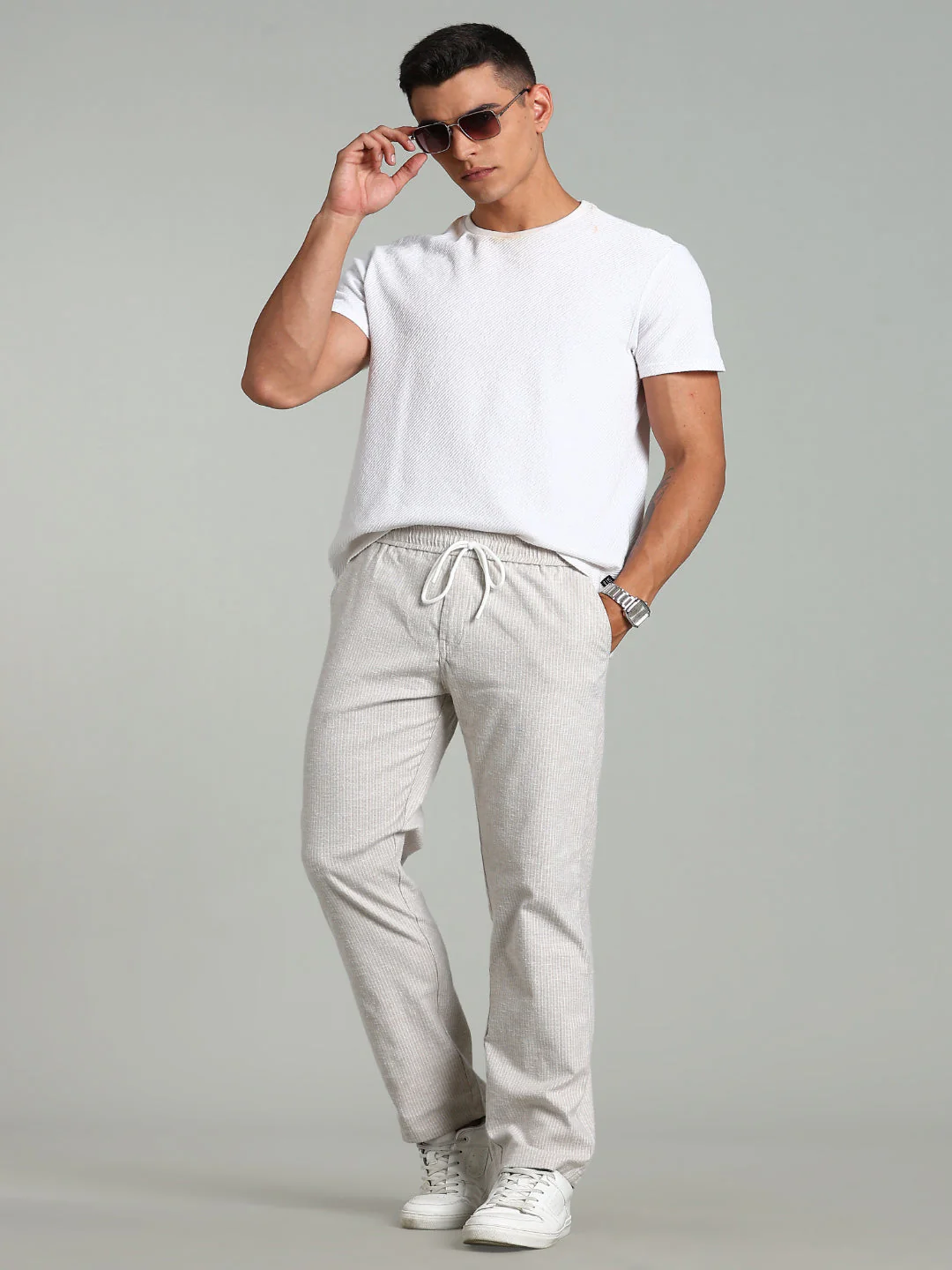 Men Haven Beige Striped Linen Pant - Image 6