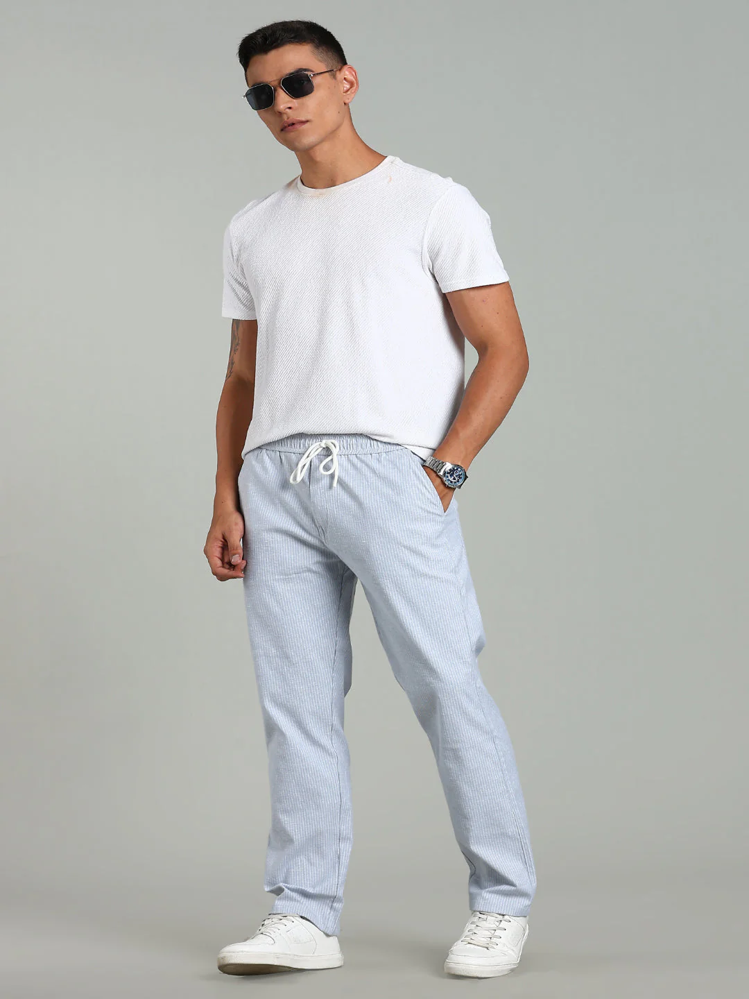Men Haven Blue Striped Linen Pant - Image 6