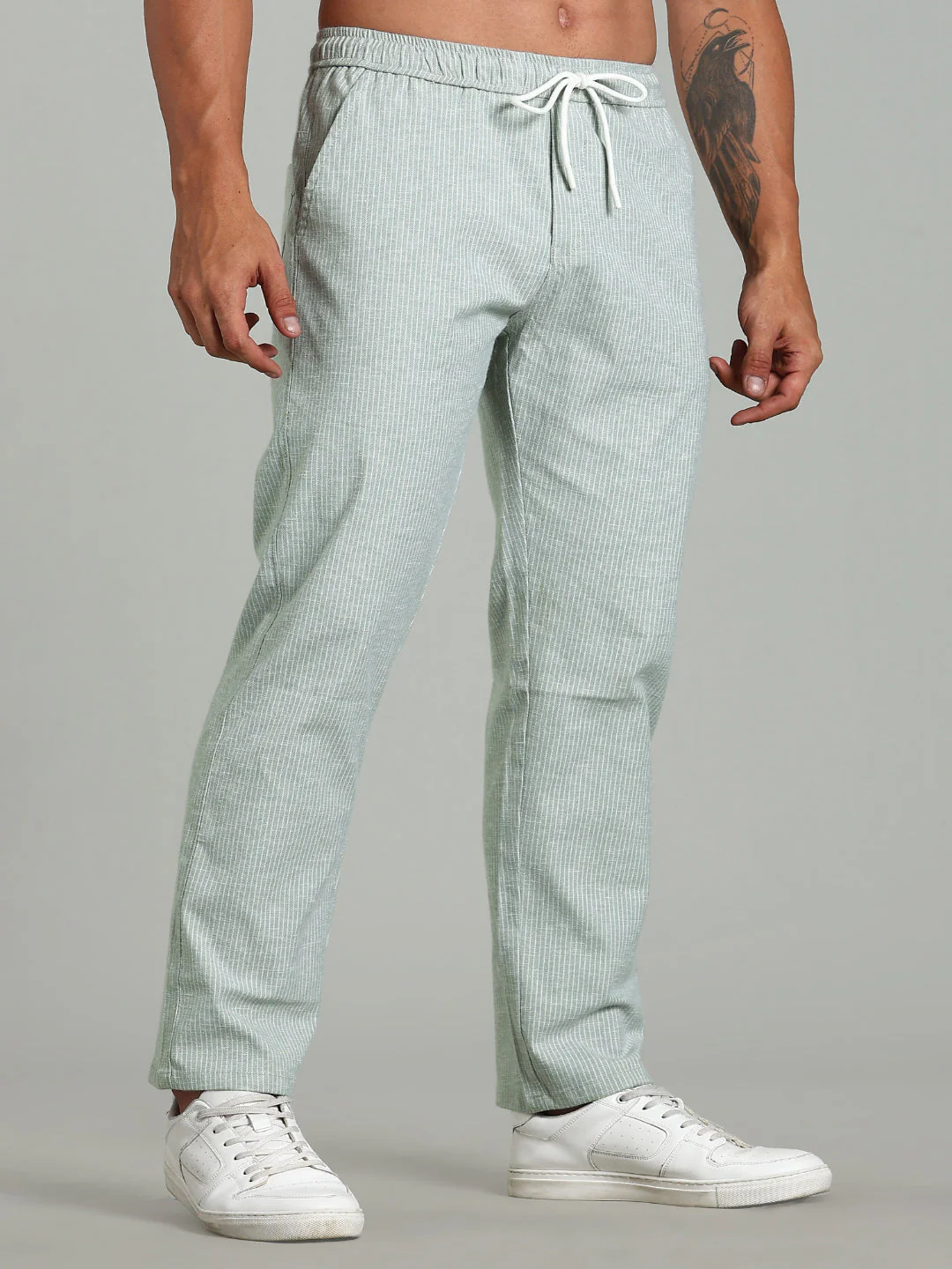 Men Haven Green Striped Linen Pant - Image 3