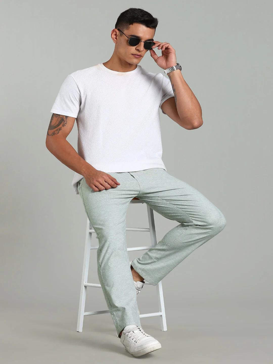 Men Haven Green Striped Linen Pant - Image 5