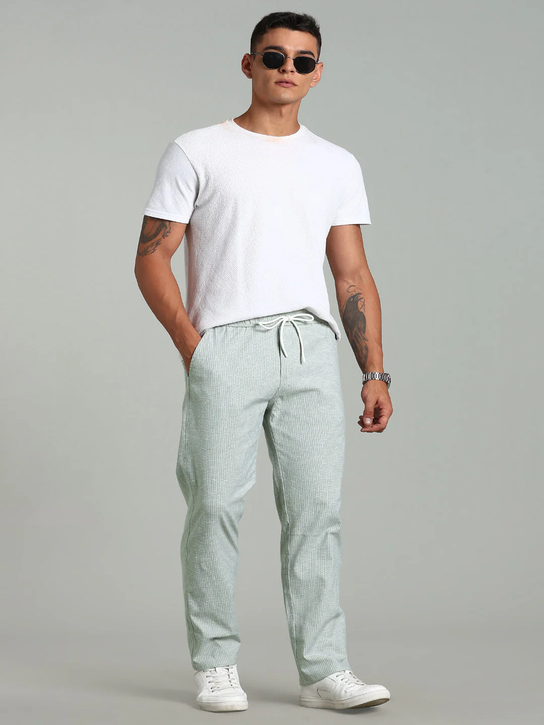 Men Haven Green Striped Linen Pant - Image 6