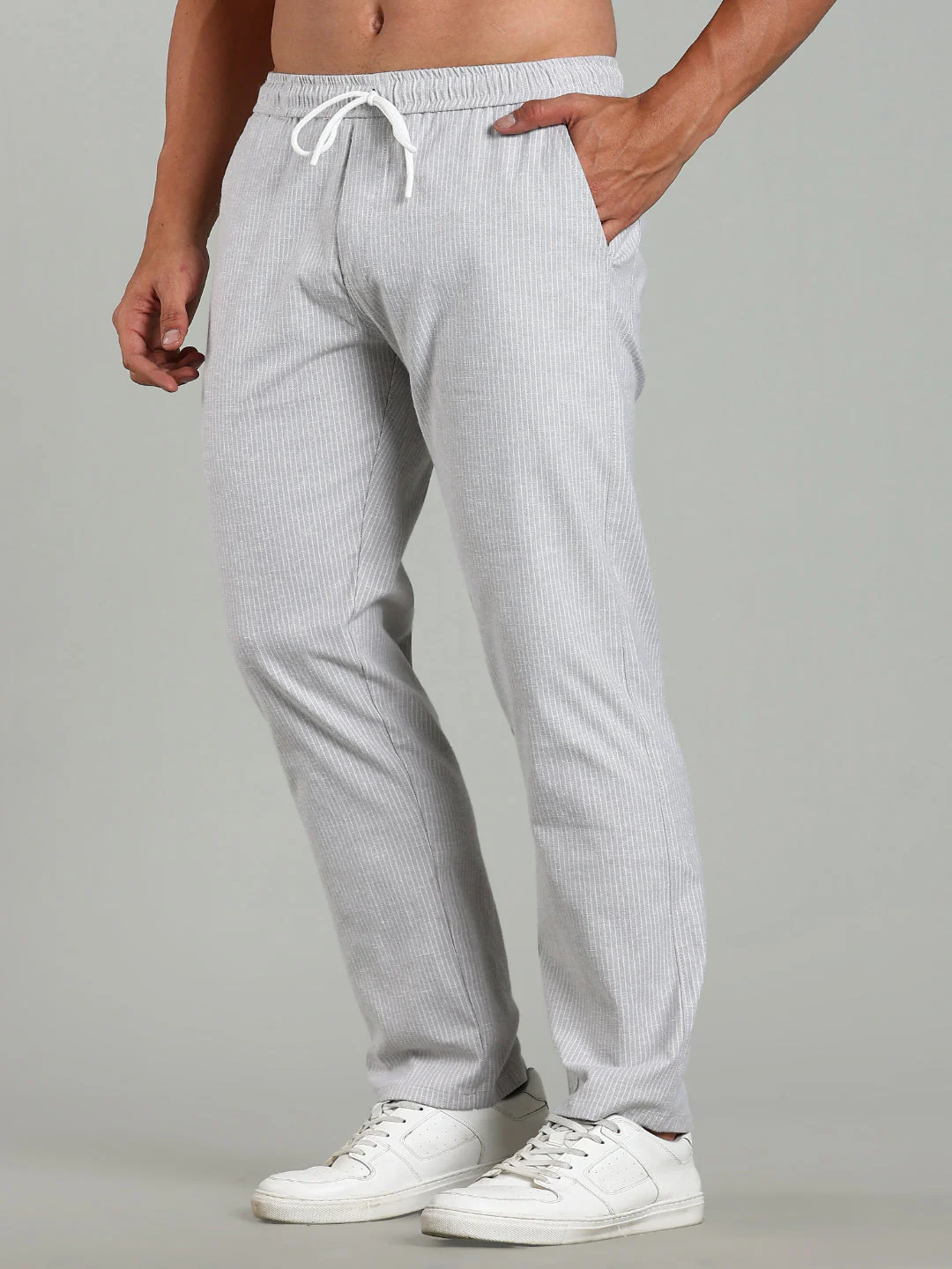 Men Haven Grey Striped Linen Pant - Image 3