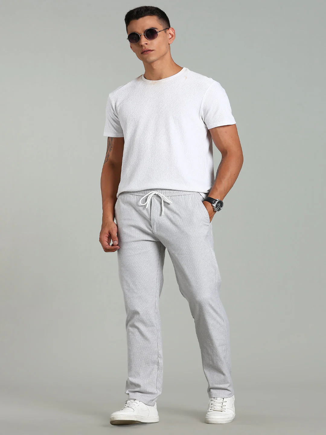Men Haven Grey Striped Linen Pant - Image 6