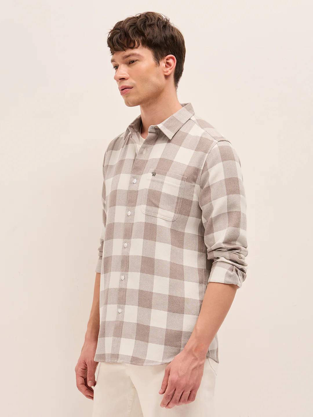 Men Herringbone Casual Shirt - Image 3