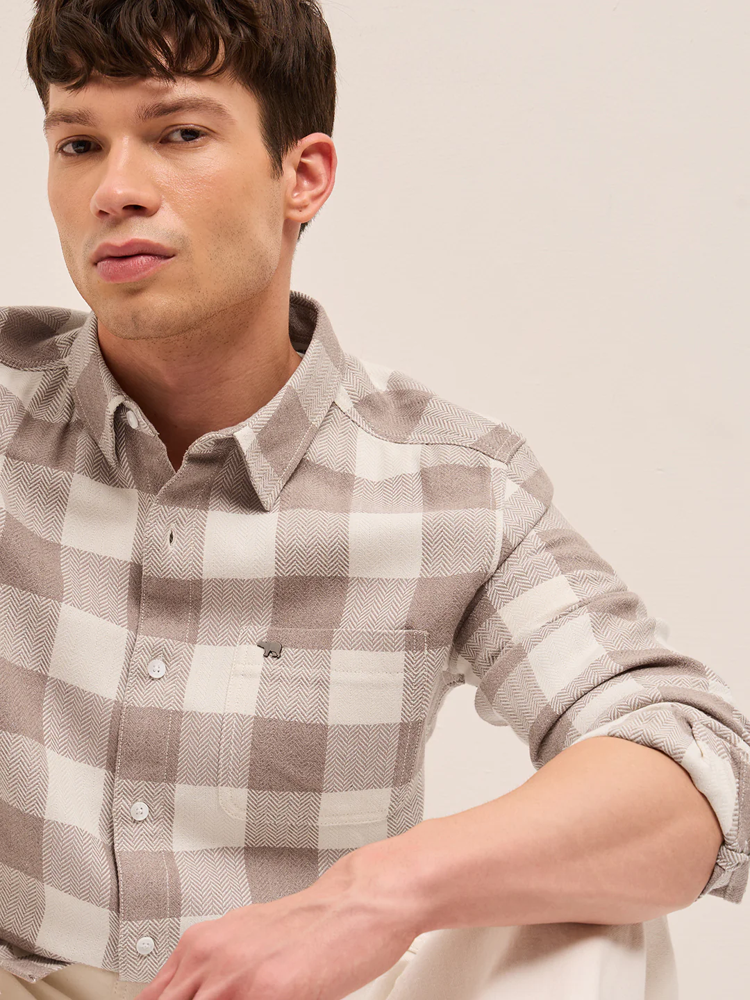 Men Herringbone Casual Shirt - Image 5