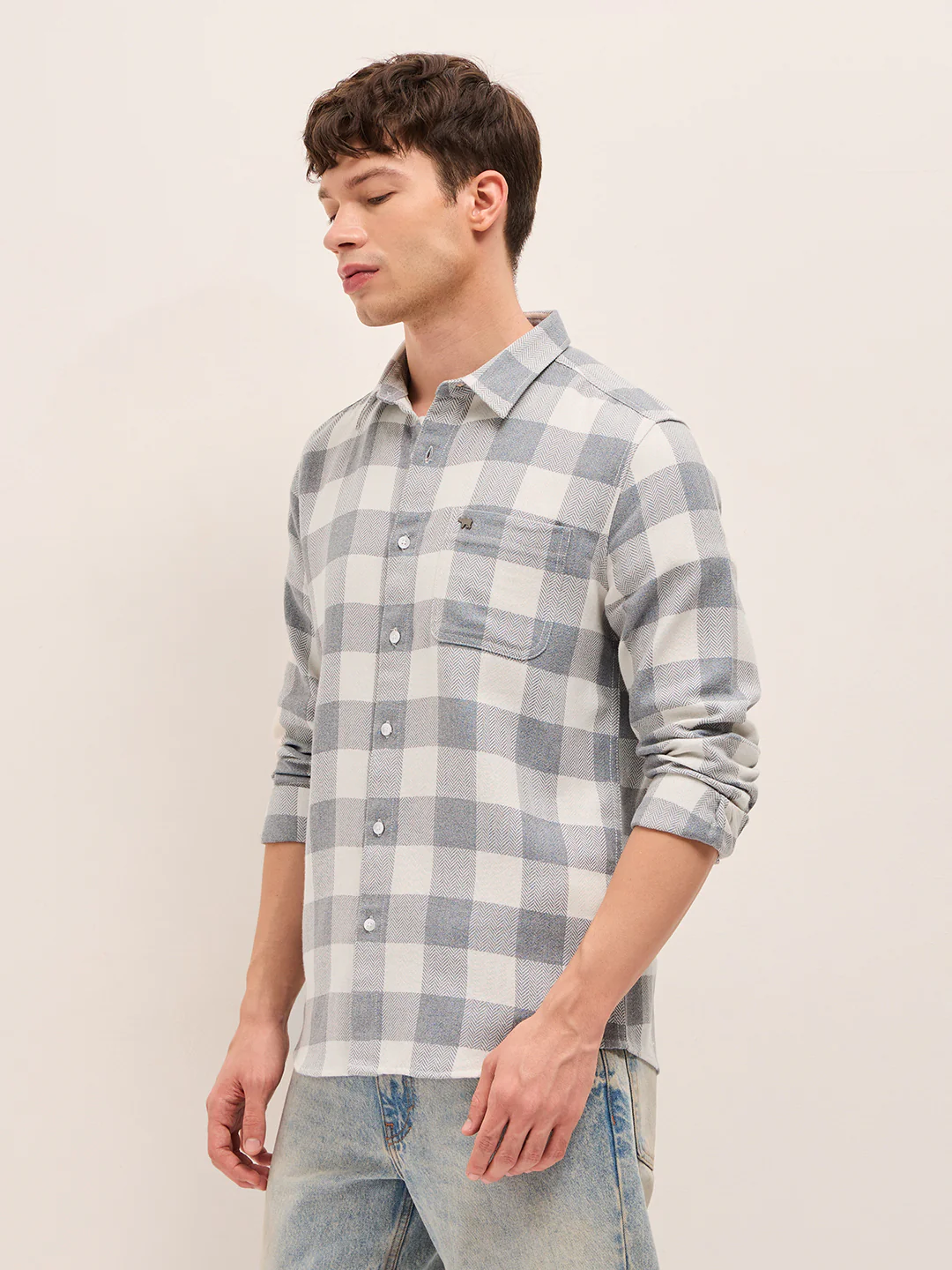 Men Herringbone Casual Shirt - Image 3