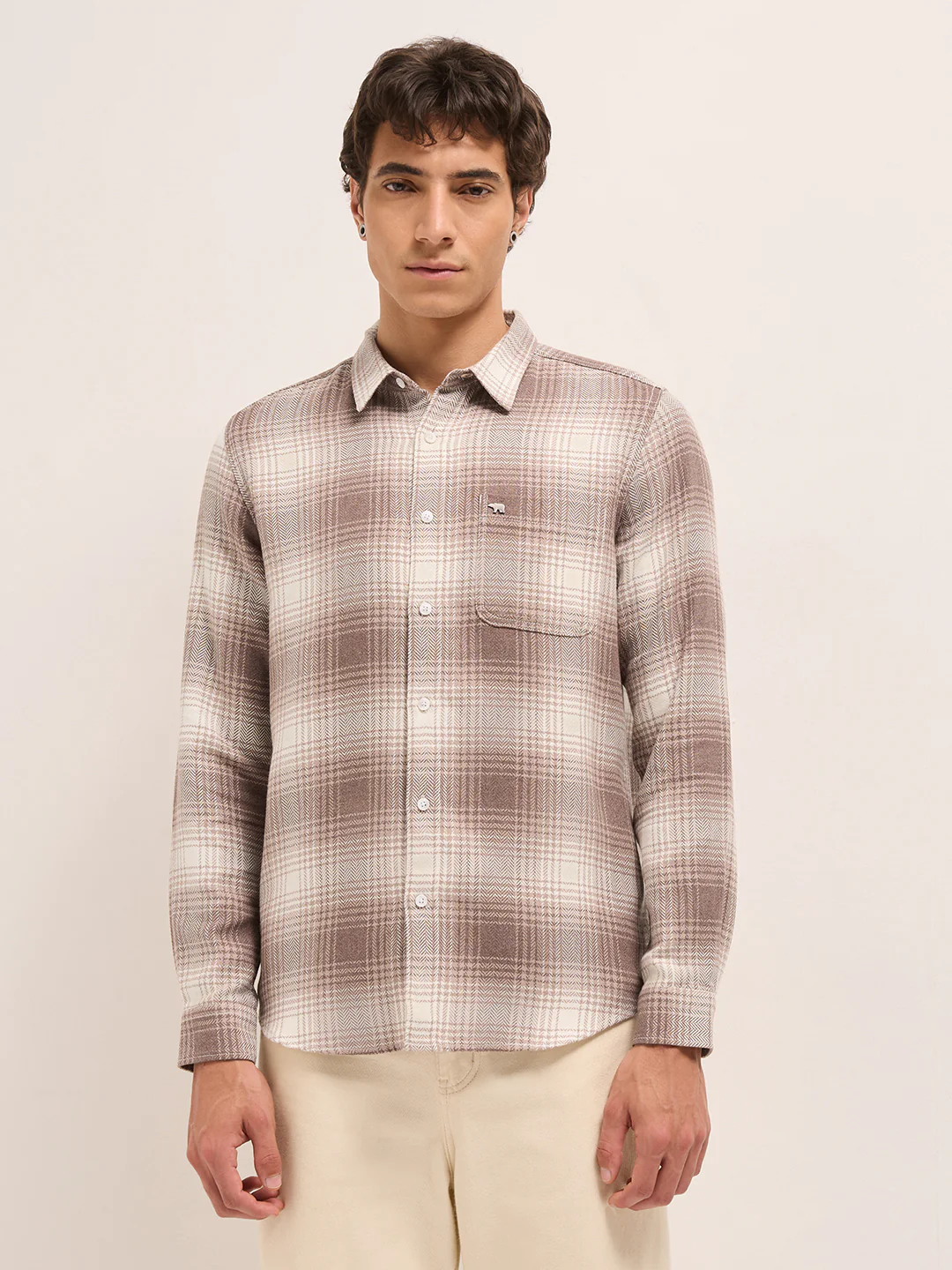 Men Herringbone Checked Design Casual Shirt - Image 6
