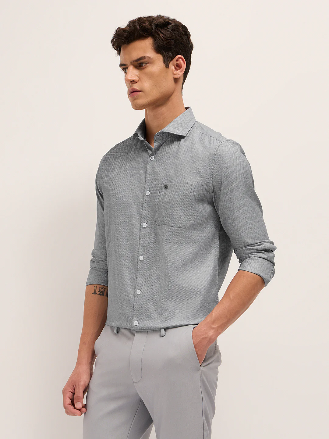 Men Herringbone Tailored Formal Shirt - Image 3