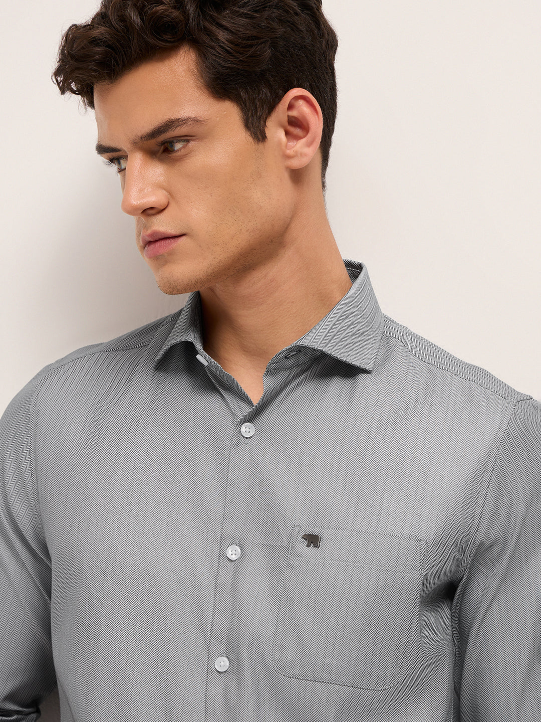 Men Herringbone Tailored Formal Shirt - Image 5