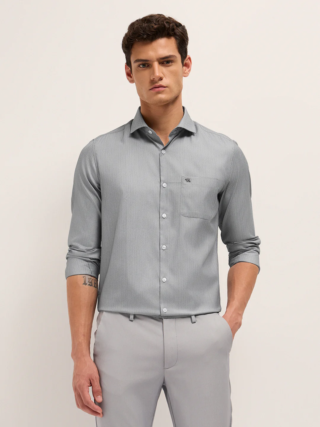 Men Herringbone Tailored Formal Shirt - Image 6