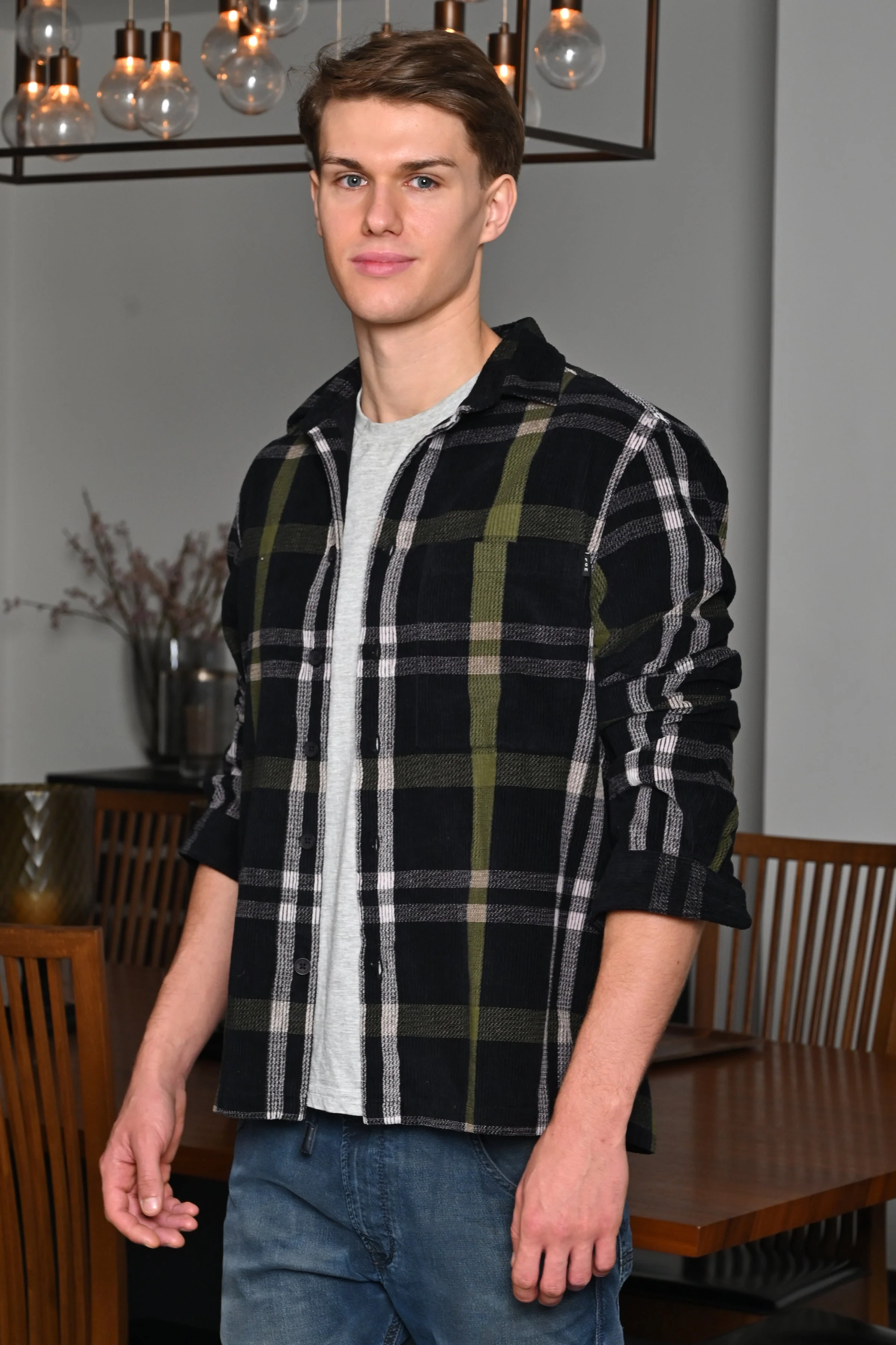Men Hilliard Corduroy Check Overshirt Black - Image 2