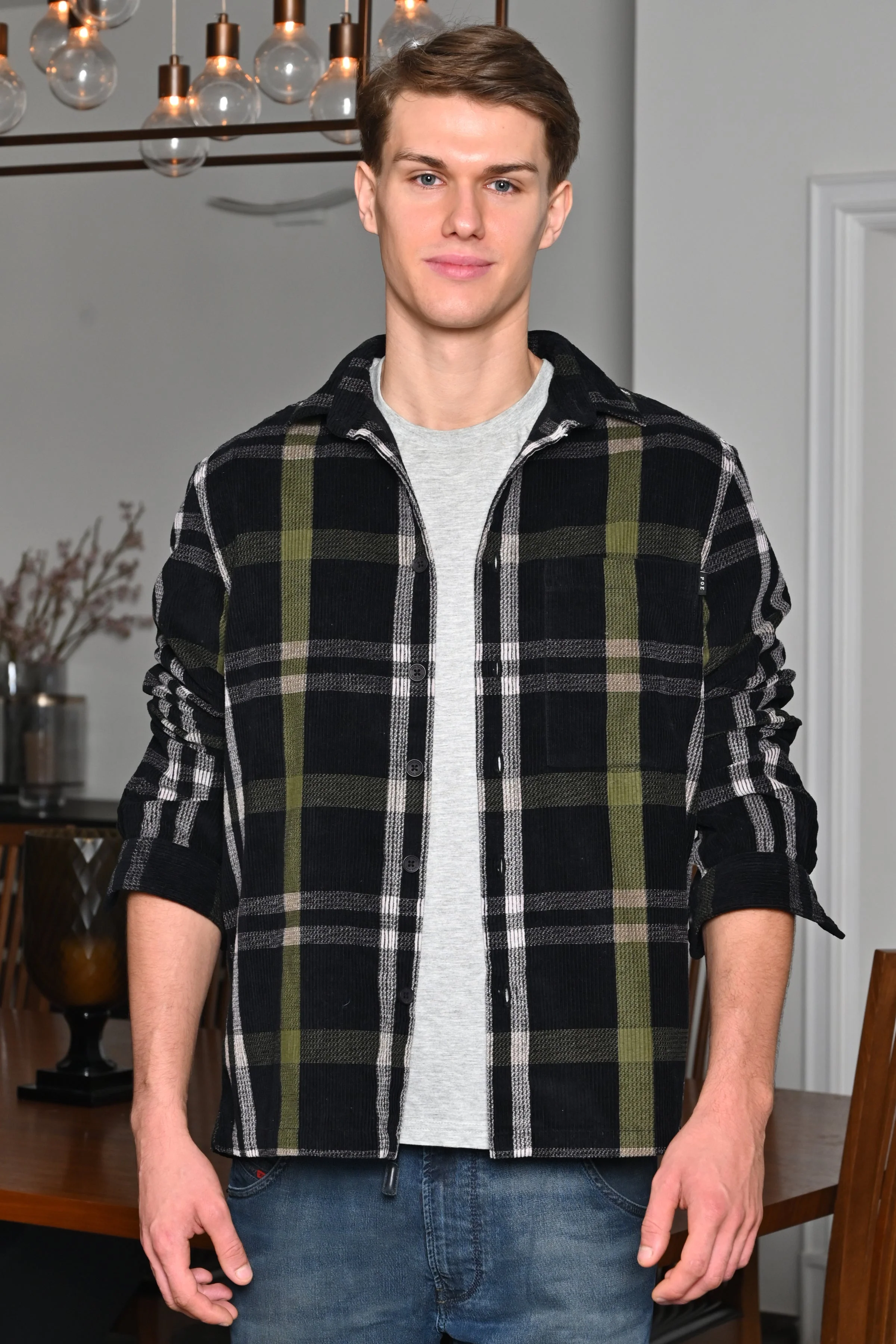 Men Hilliard Corduroy Check Overshirt Black - Image 3