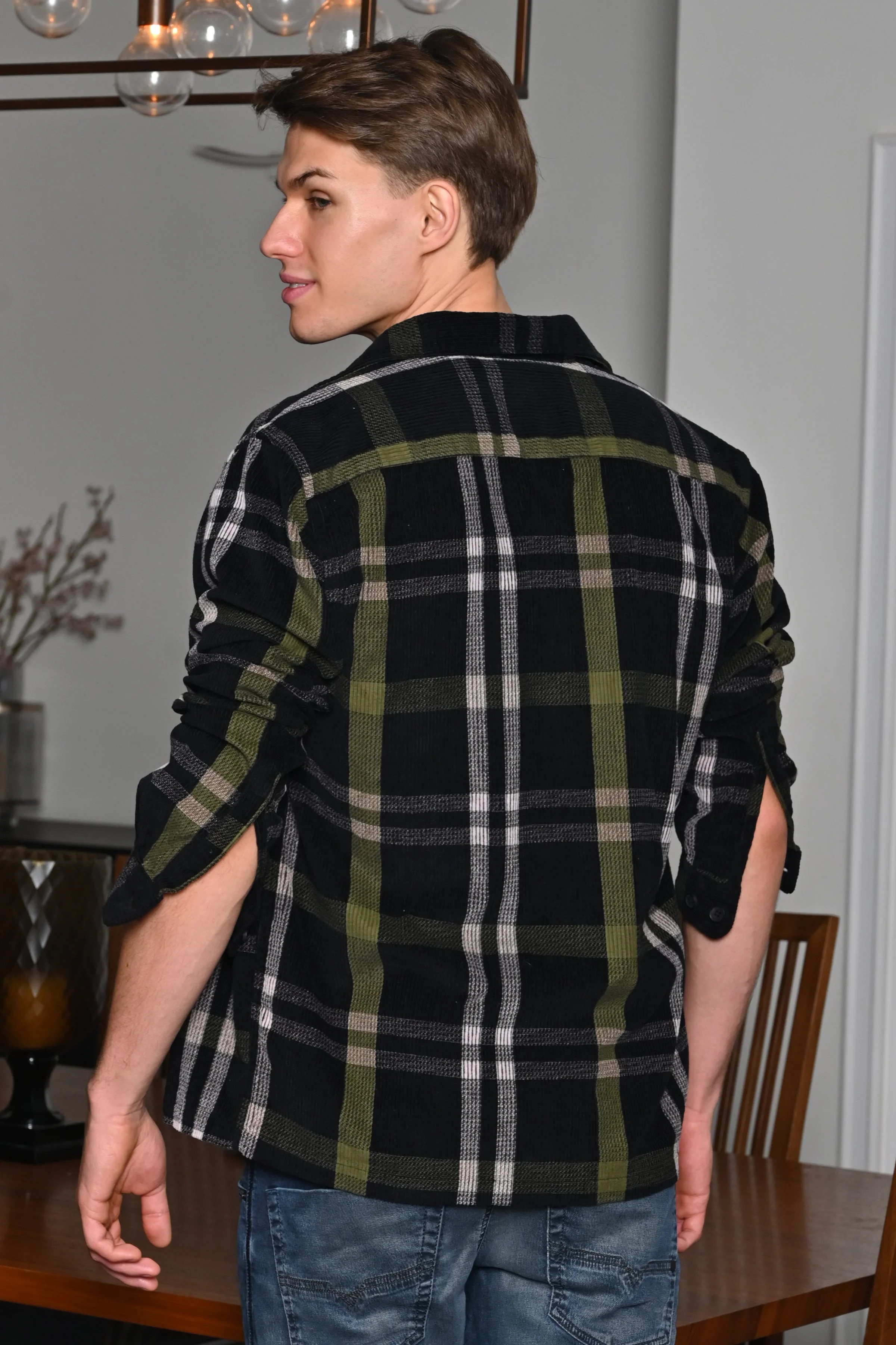 Men Hilliard Corduroy Check Overshirt Black - Image 5
