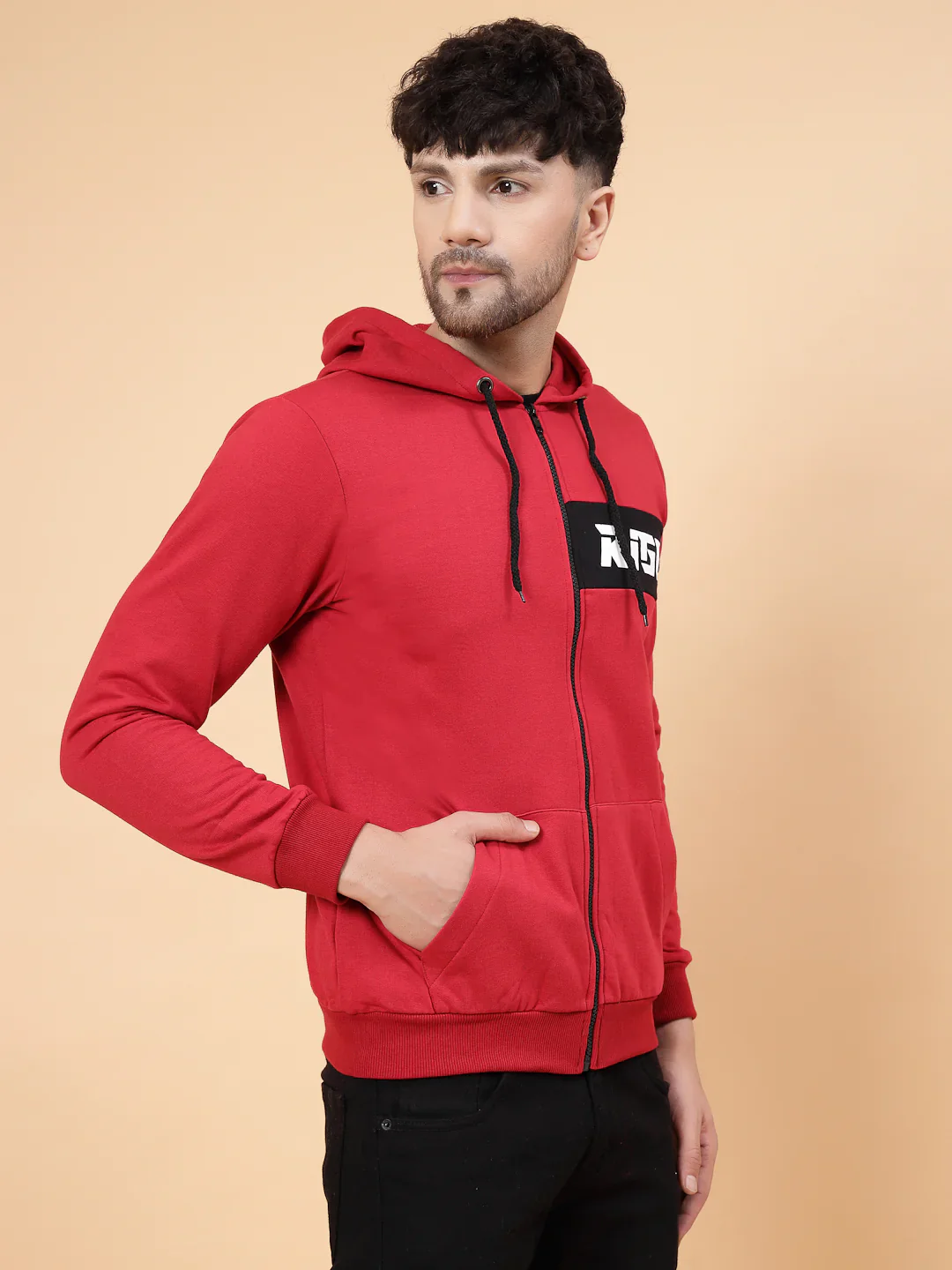 Men Hooded Printed Fleece Jacket - Image 3