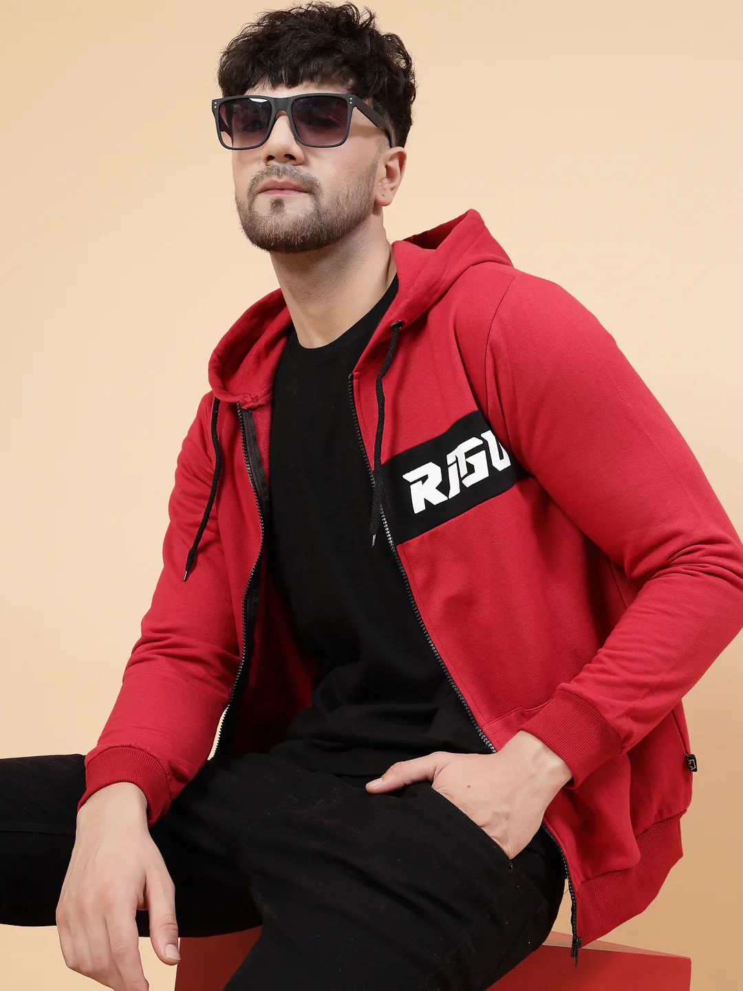 Men Hooded Printed Fleece Jacket - Image 4