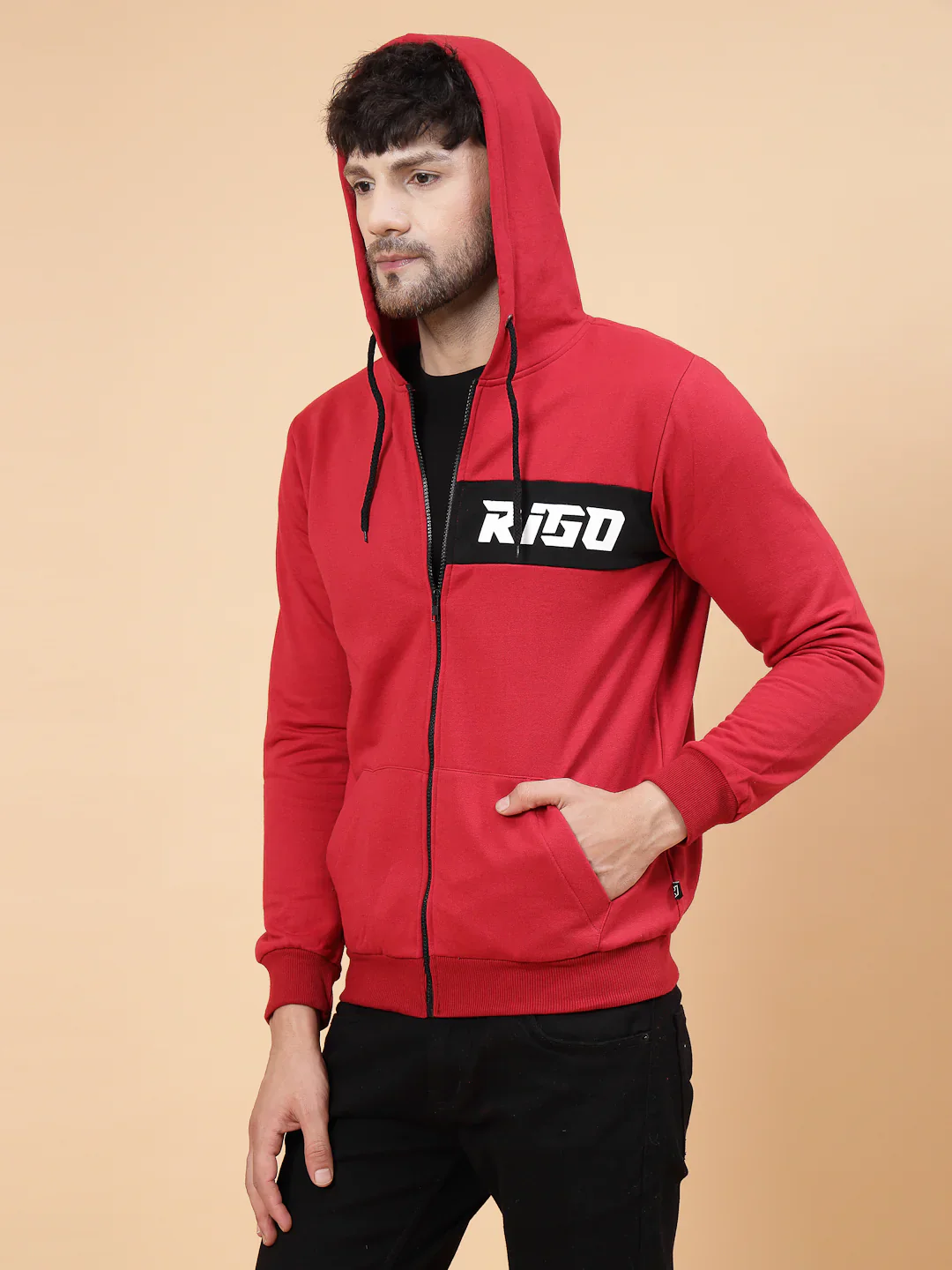Men Hooded Printed Fleece Jacket - Image 5