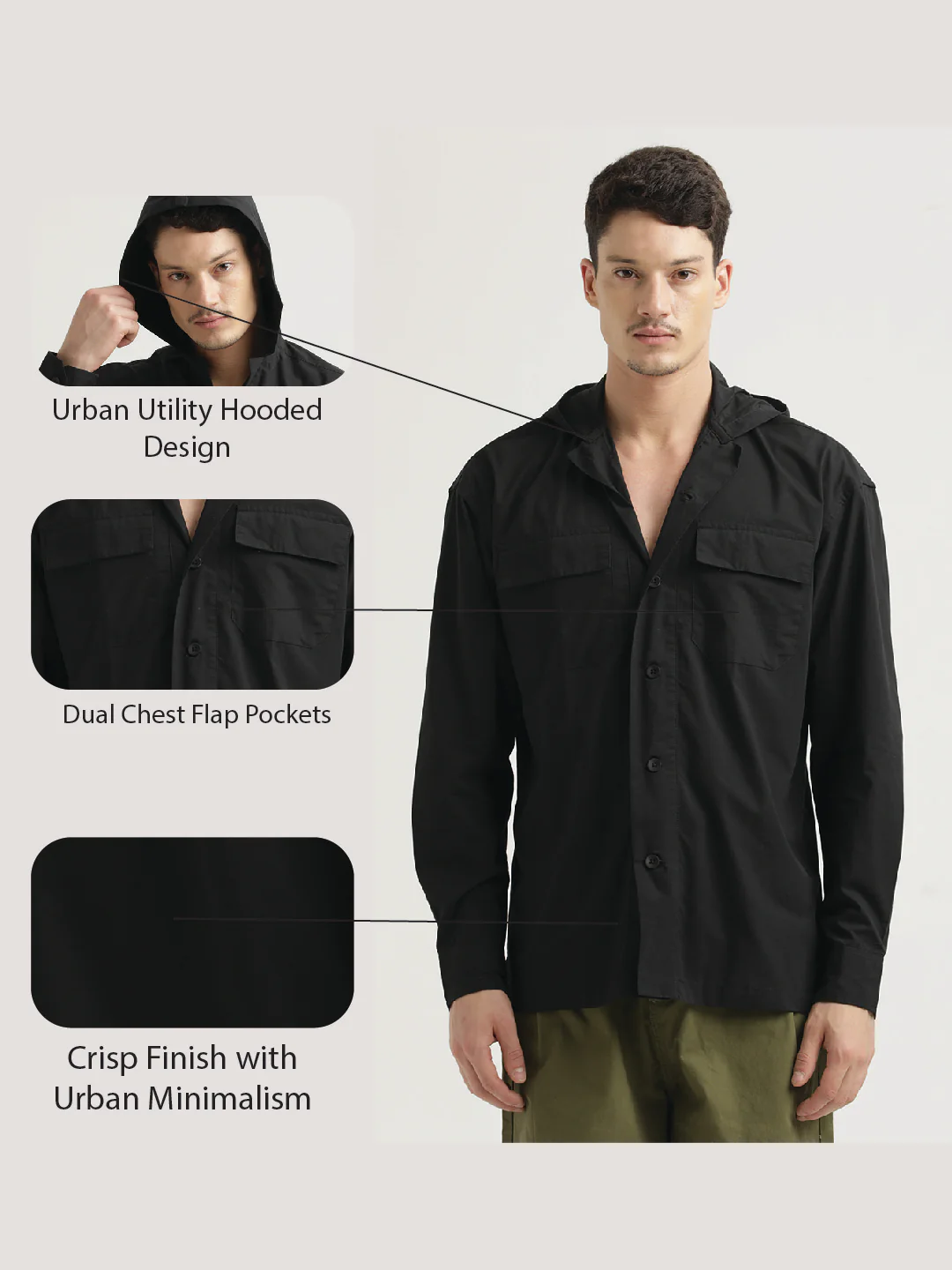 Men Hooded Utility Shirt - Image 2