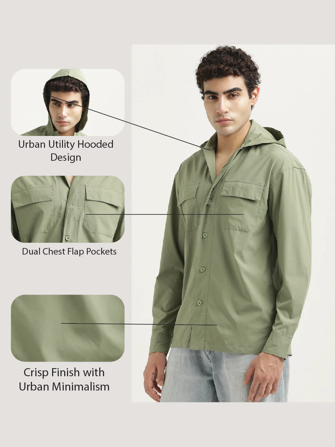 Men Hooded Utility Shirt - Image 2