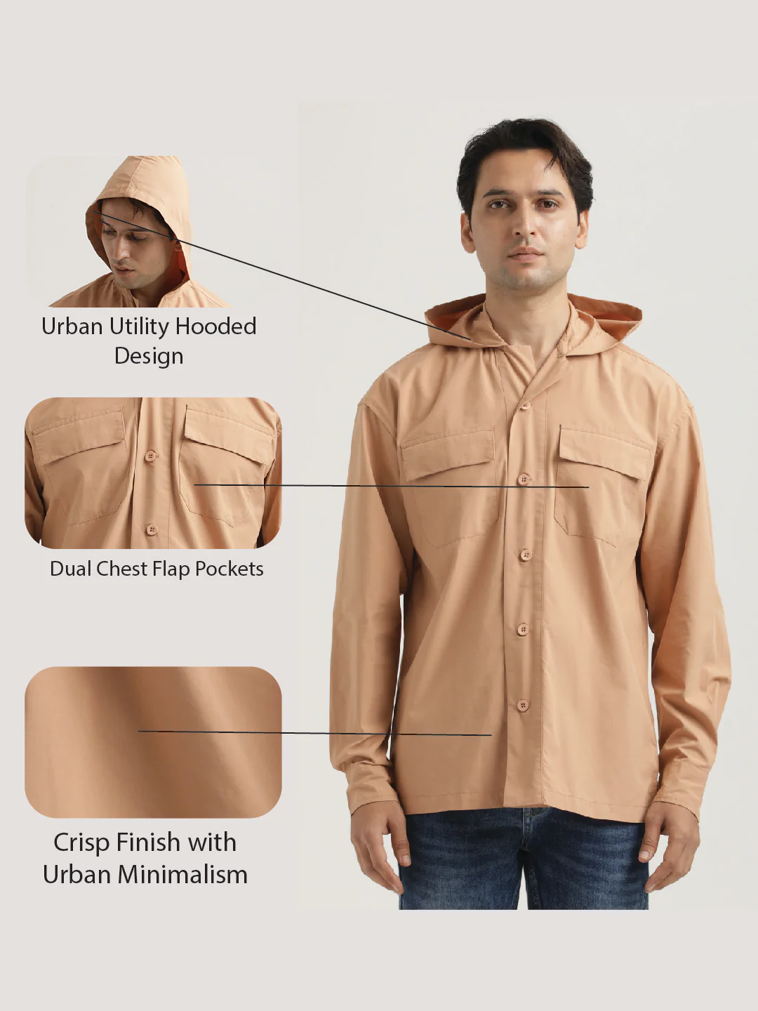 Men Hooded Utility Shirt - Image 2