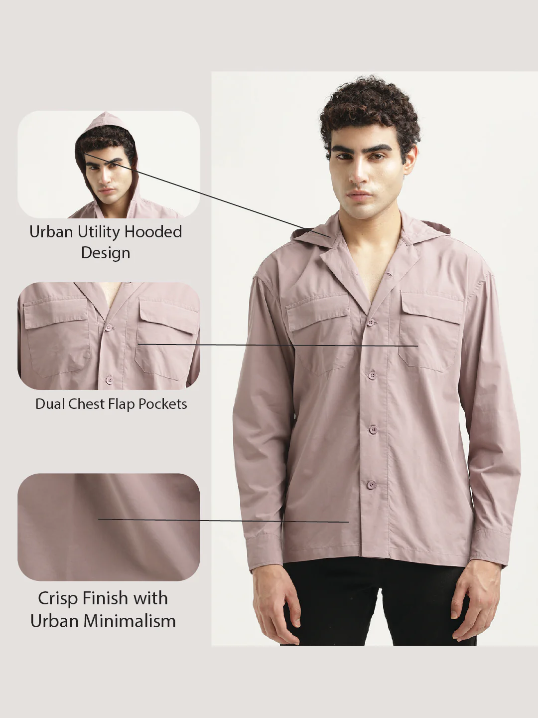 Men Hooded Utility Shirt - Image 2