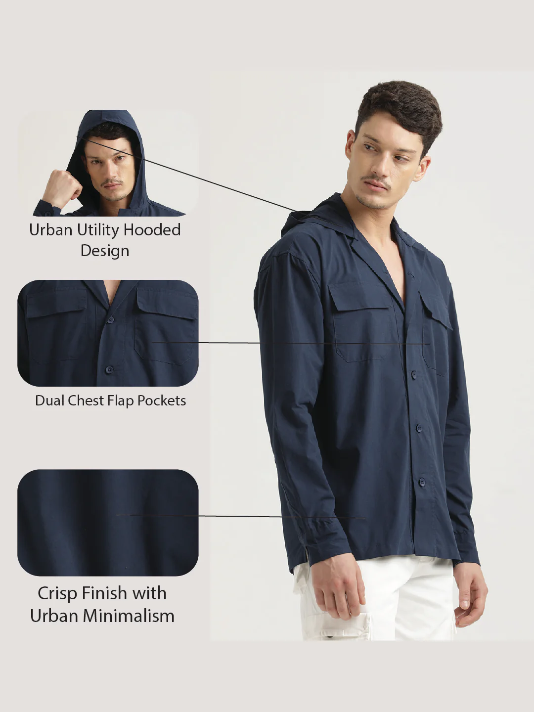 Men Hooded Utility Shirt - Image 2