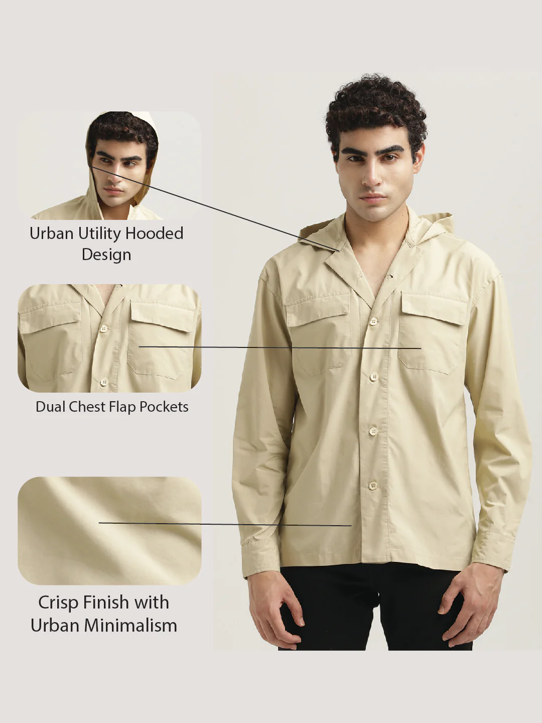 Men Hooded Utility Shirt - Image 2