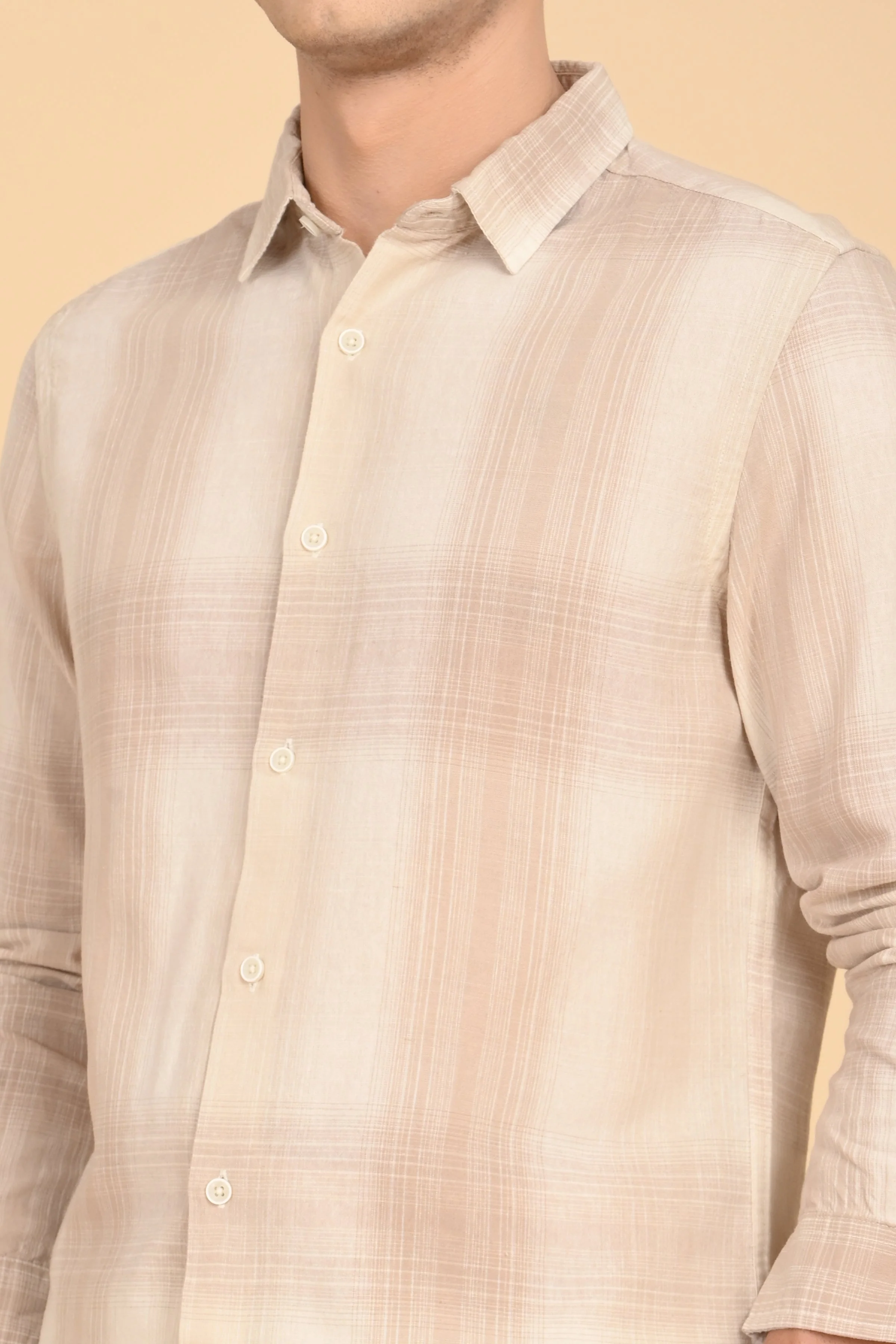 Men Howard Cotton Linen Check Shirt Beige - Image 6