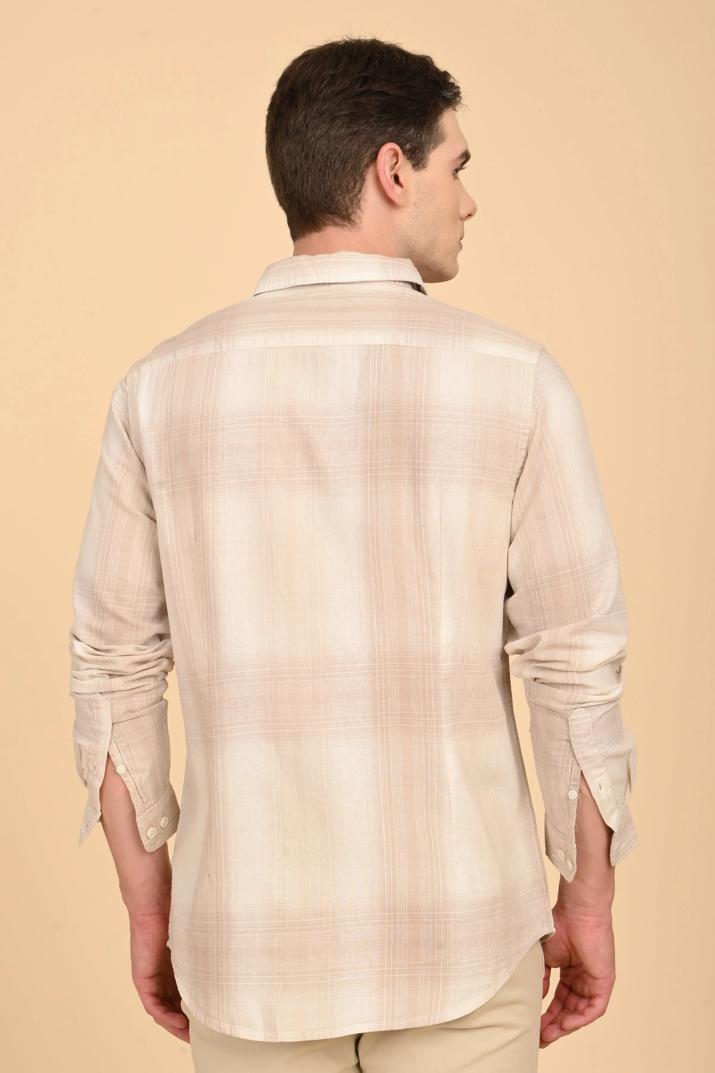 Men Howard Cotton Linen Check Shirt Beige - Image 7