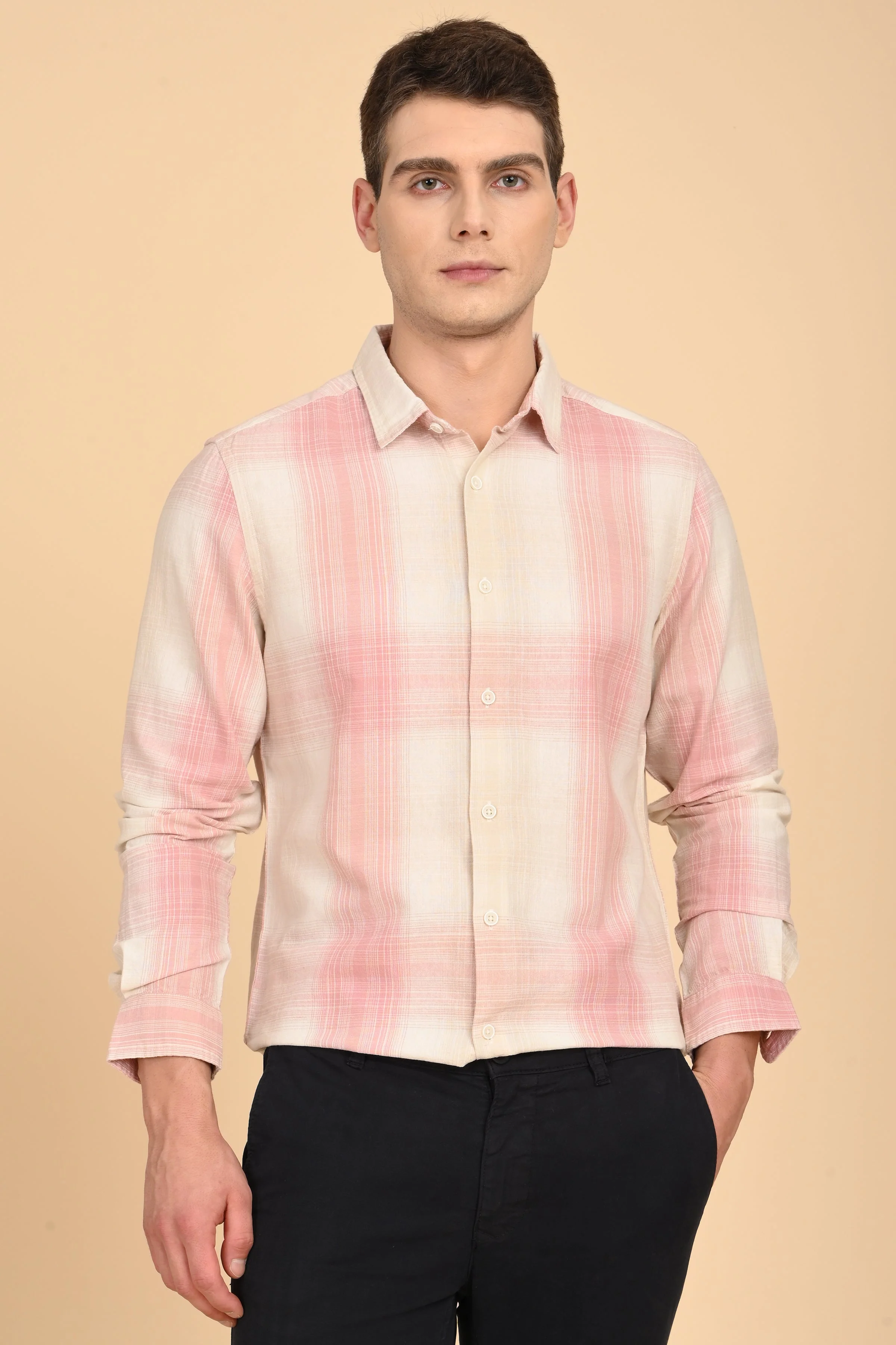 Men Howard Cotton Linen Check Shirt Pink - Image 2