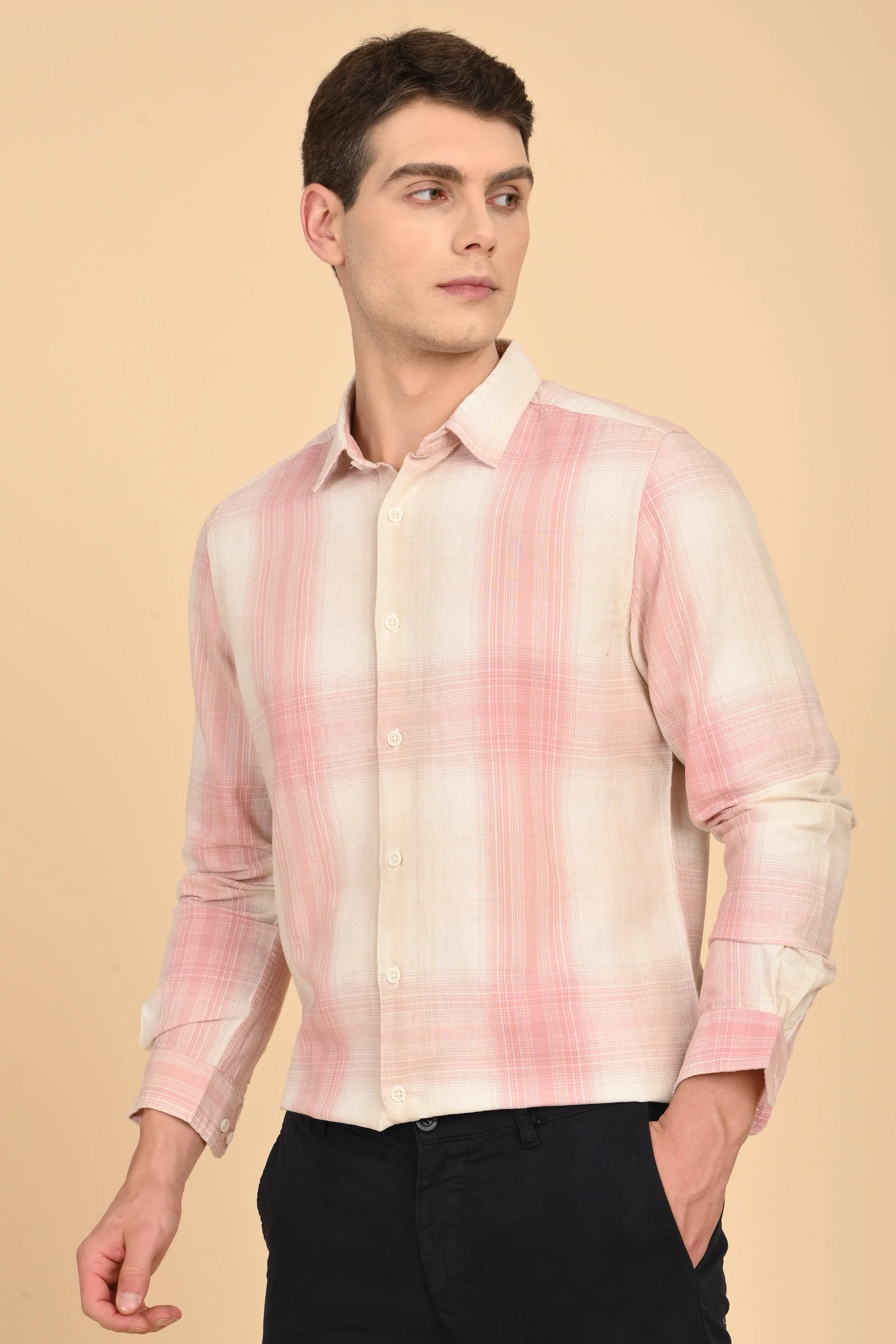 Men Howard Cotton Linen Check Shirt Pink - Image 4