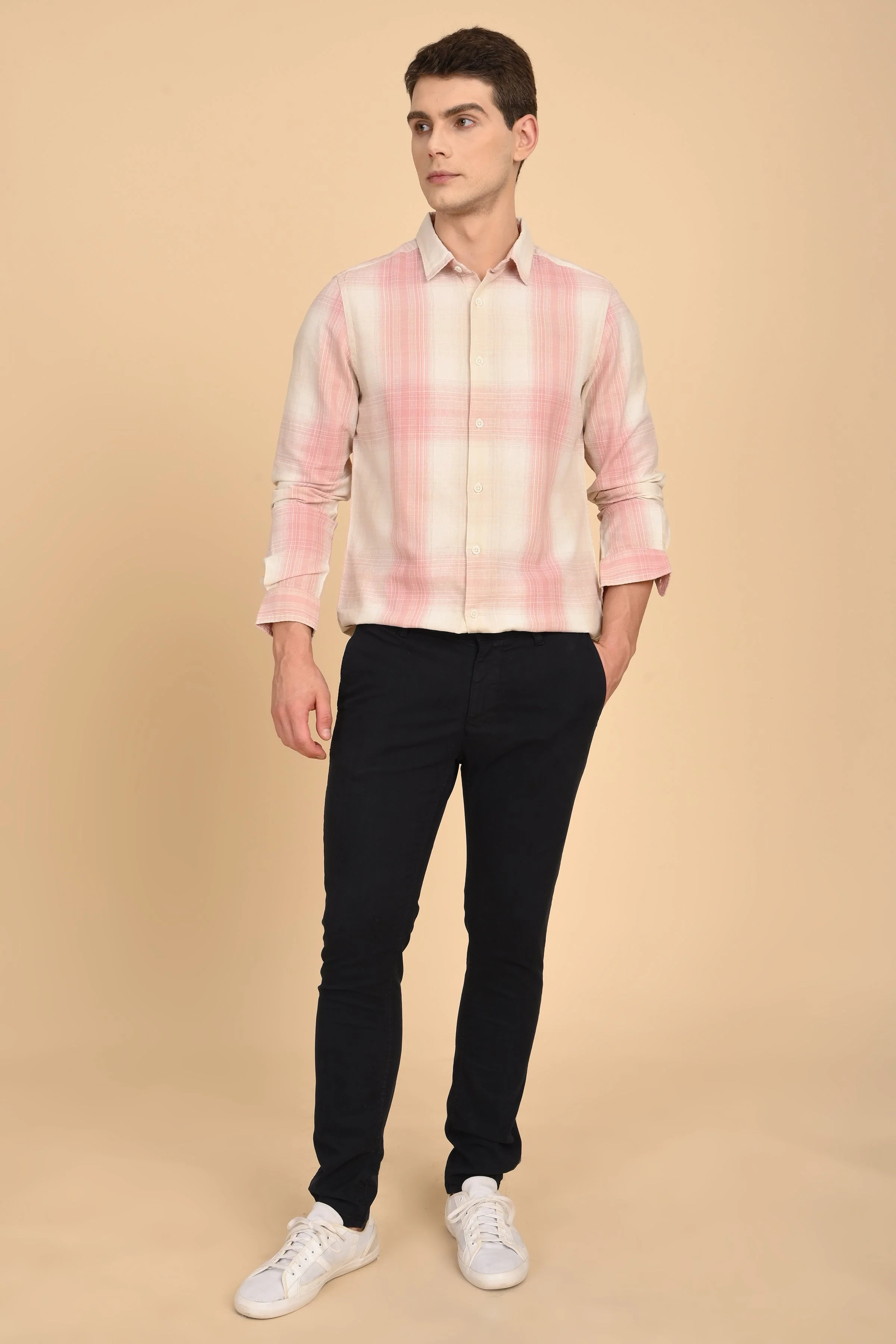 Men Howard Cotton Linen Check Shirt Pink - Image 6