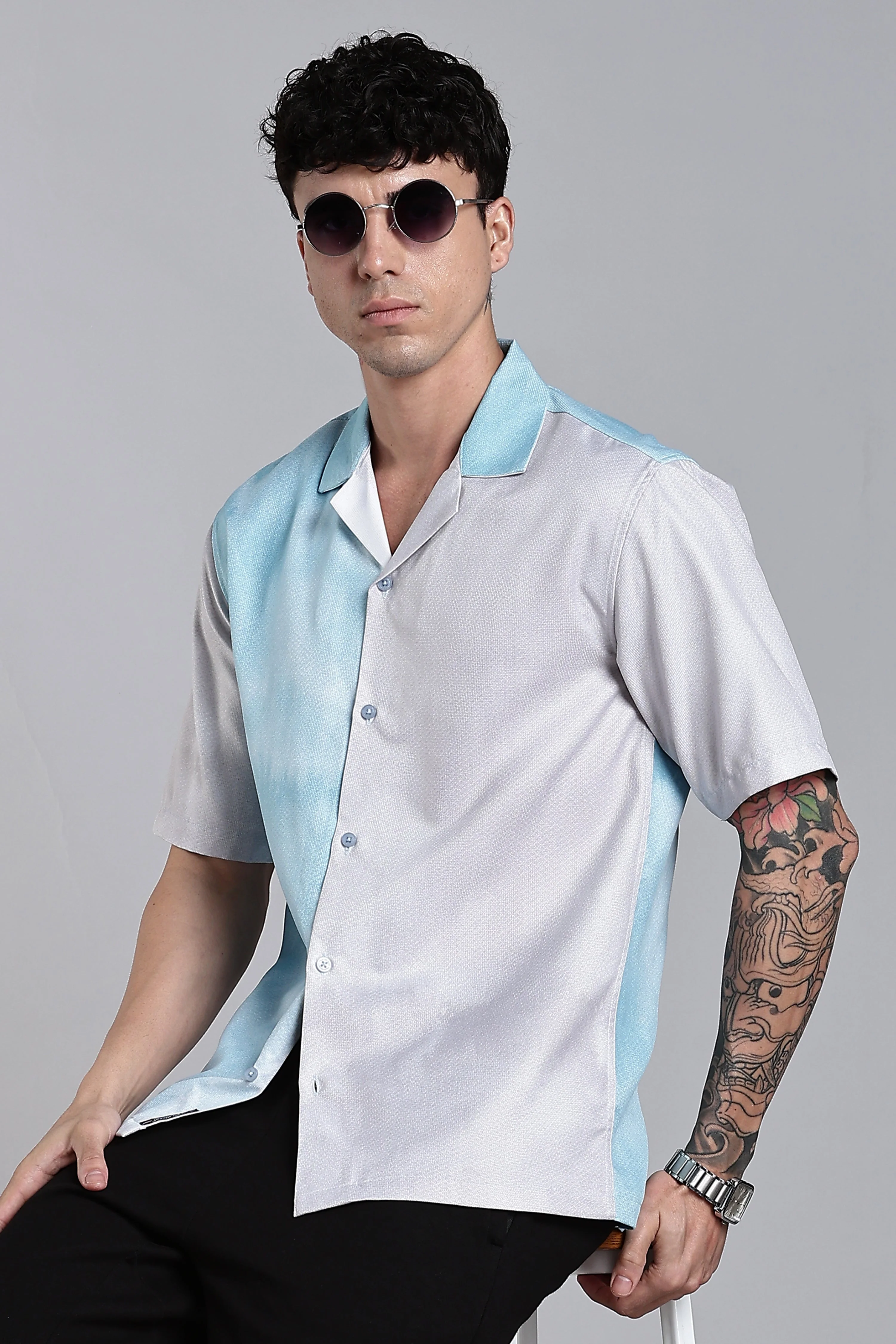 Men Huea Blue Printed Shirt - Image 3