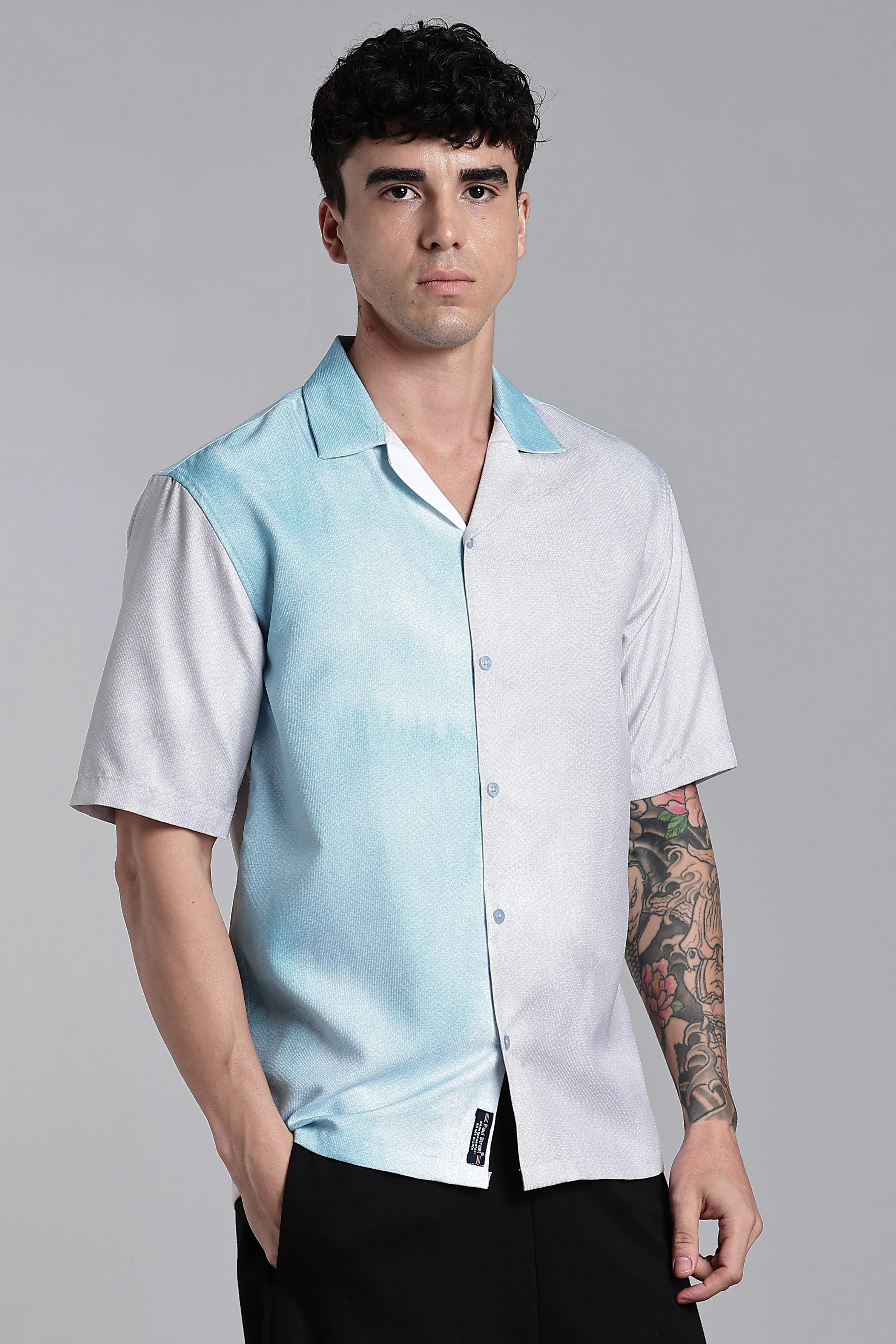 Men Huea Blue Printed Shirt - Image 5