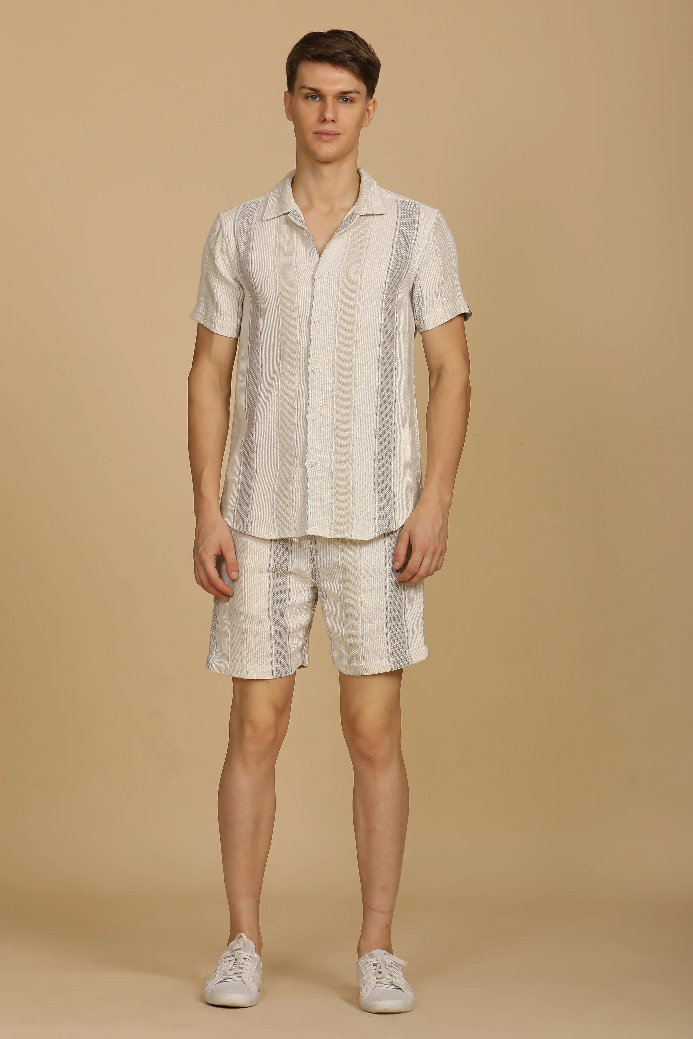 Men Illiana Striped CoOrds Off White - Image 3
