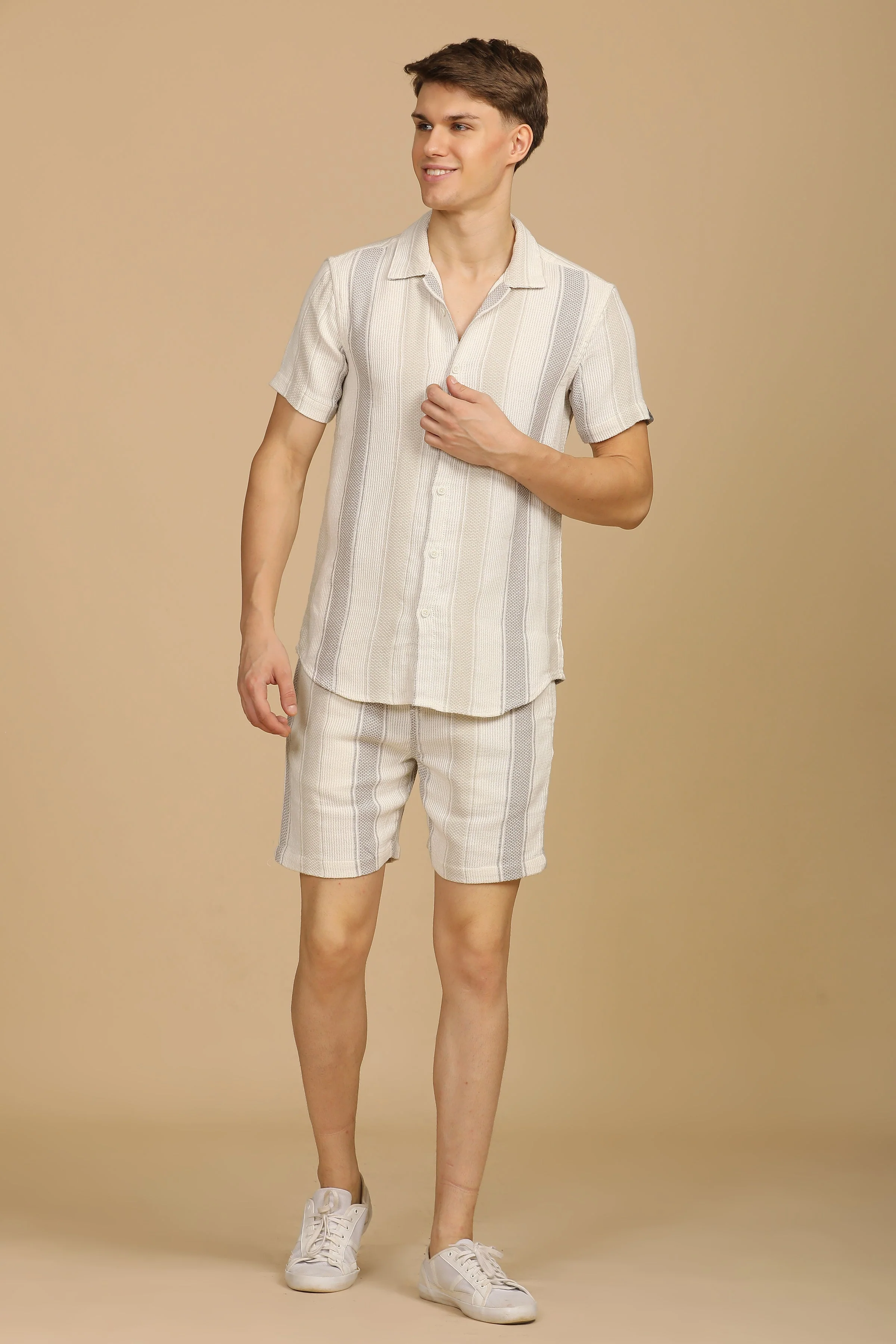 Men Illiana Striped CoOrds Off White - Image 5