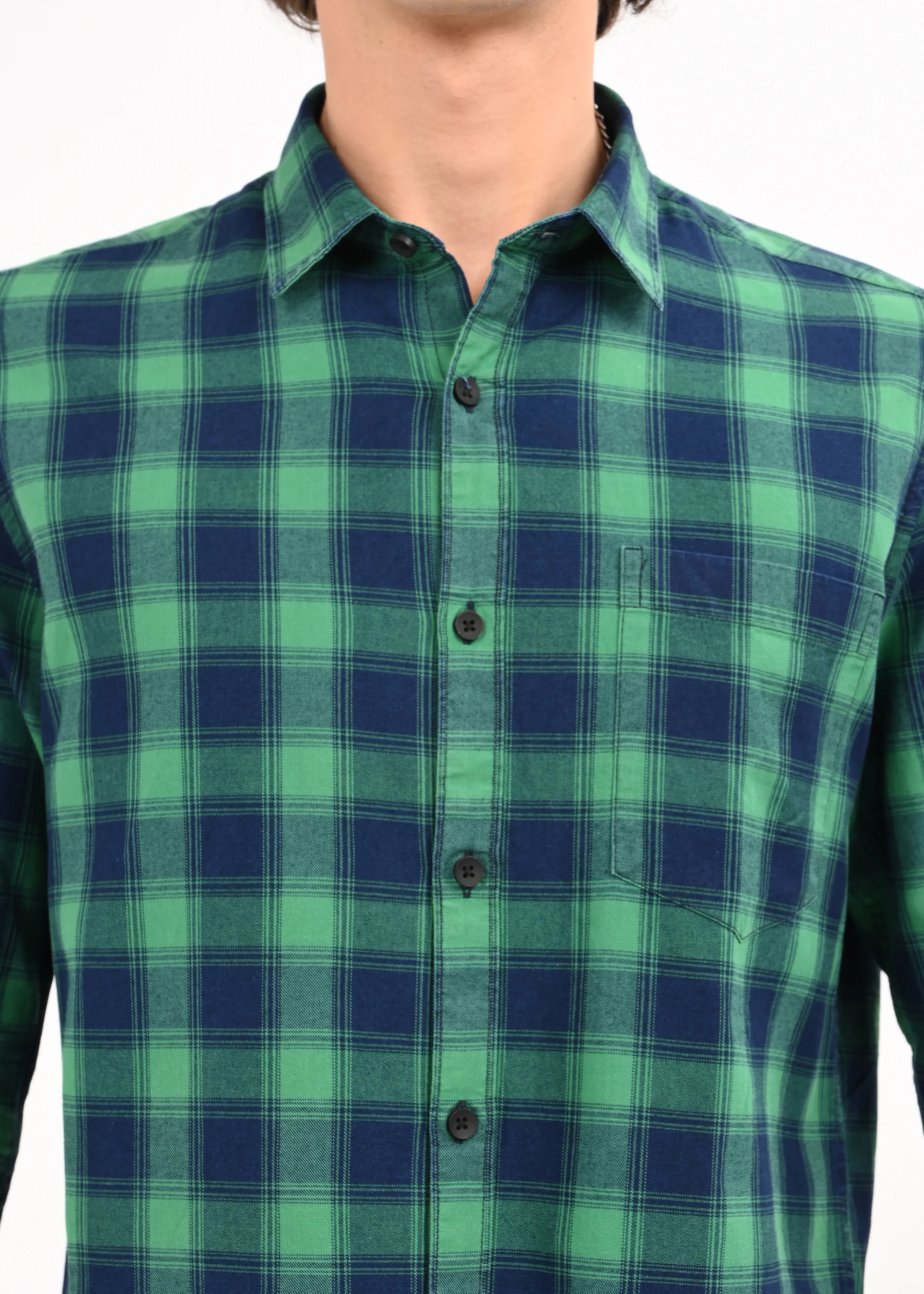 Men Blue Checked Shirt - Image 4