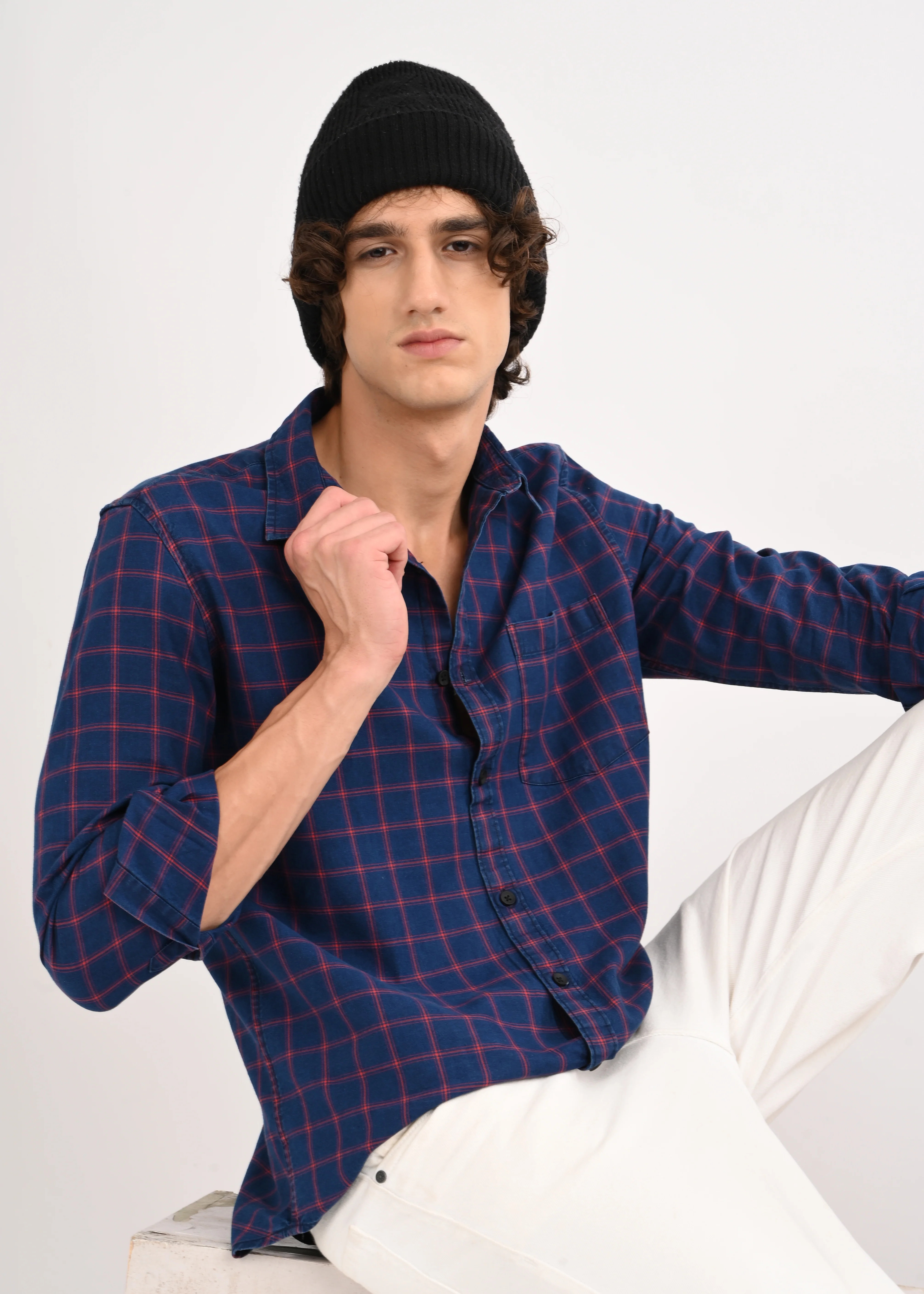 Men Blue Checked Shirt - Image 2