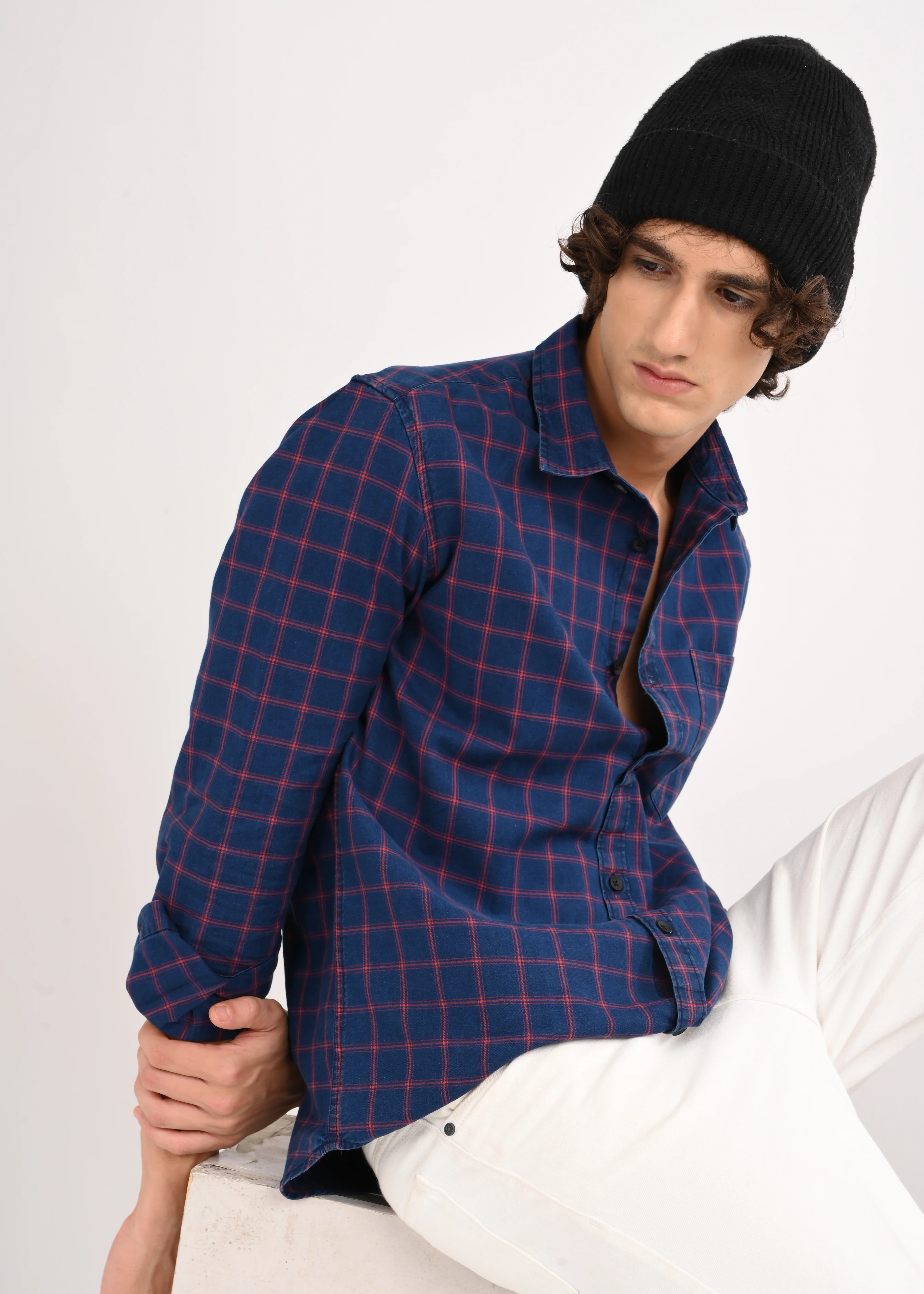 Men Blue Checked Shirt - Image 3