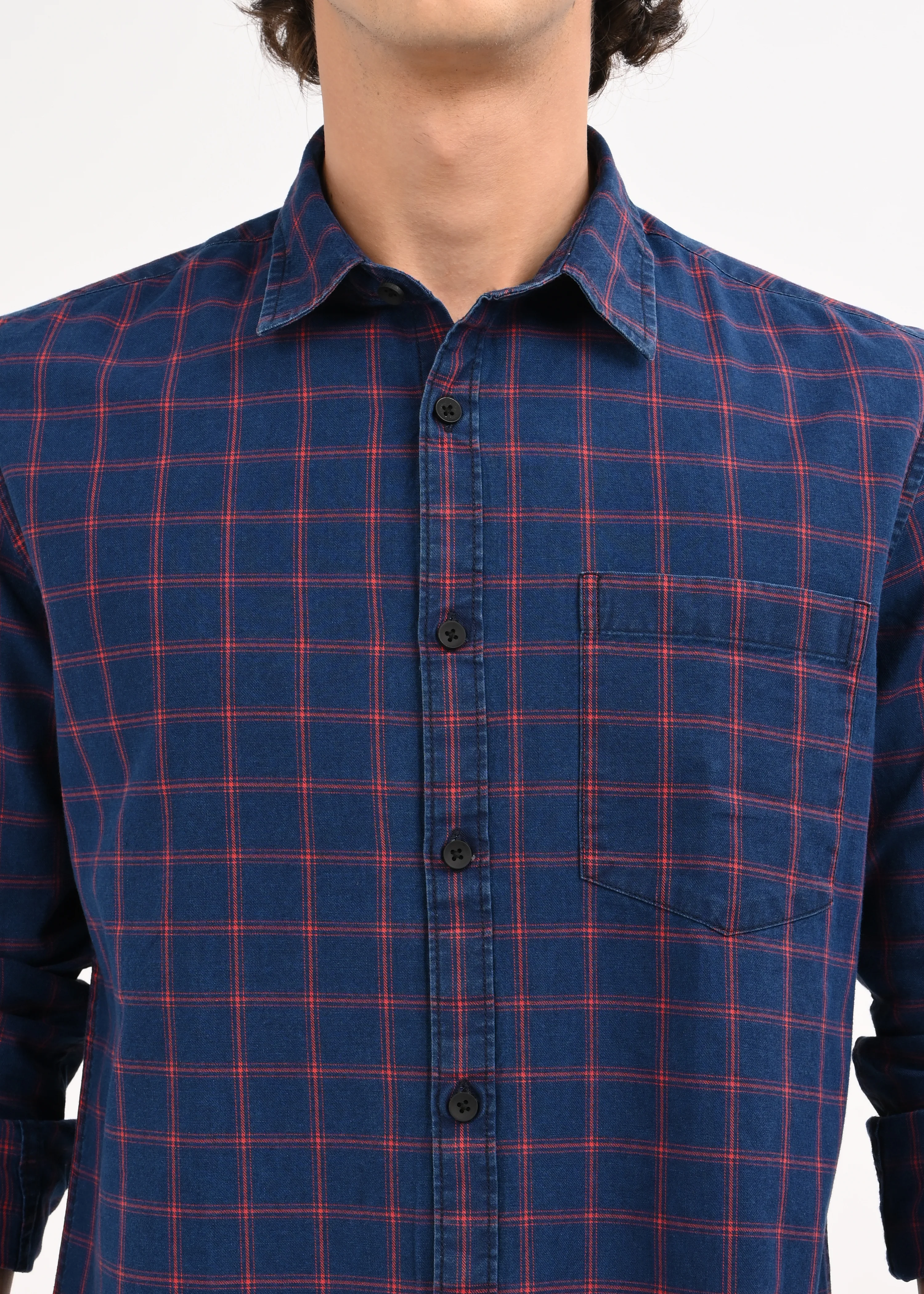 Men Blue Checked Shirt - Image 4