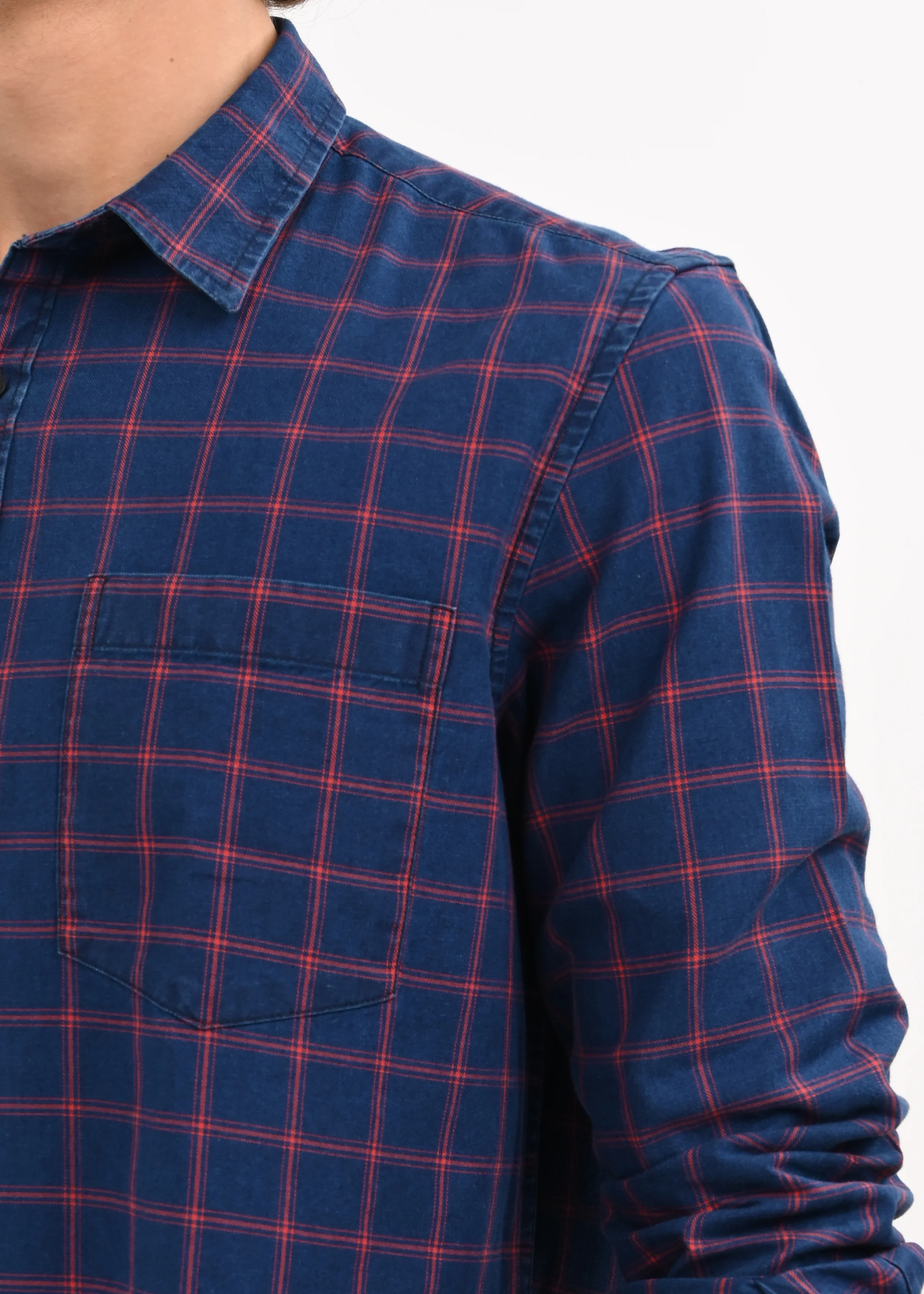 Men Blue Checked Shirt - Image 5